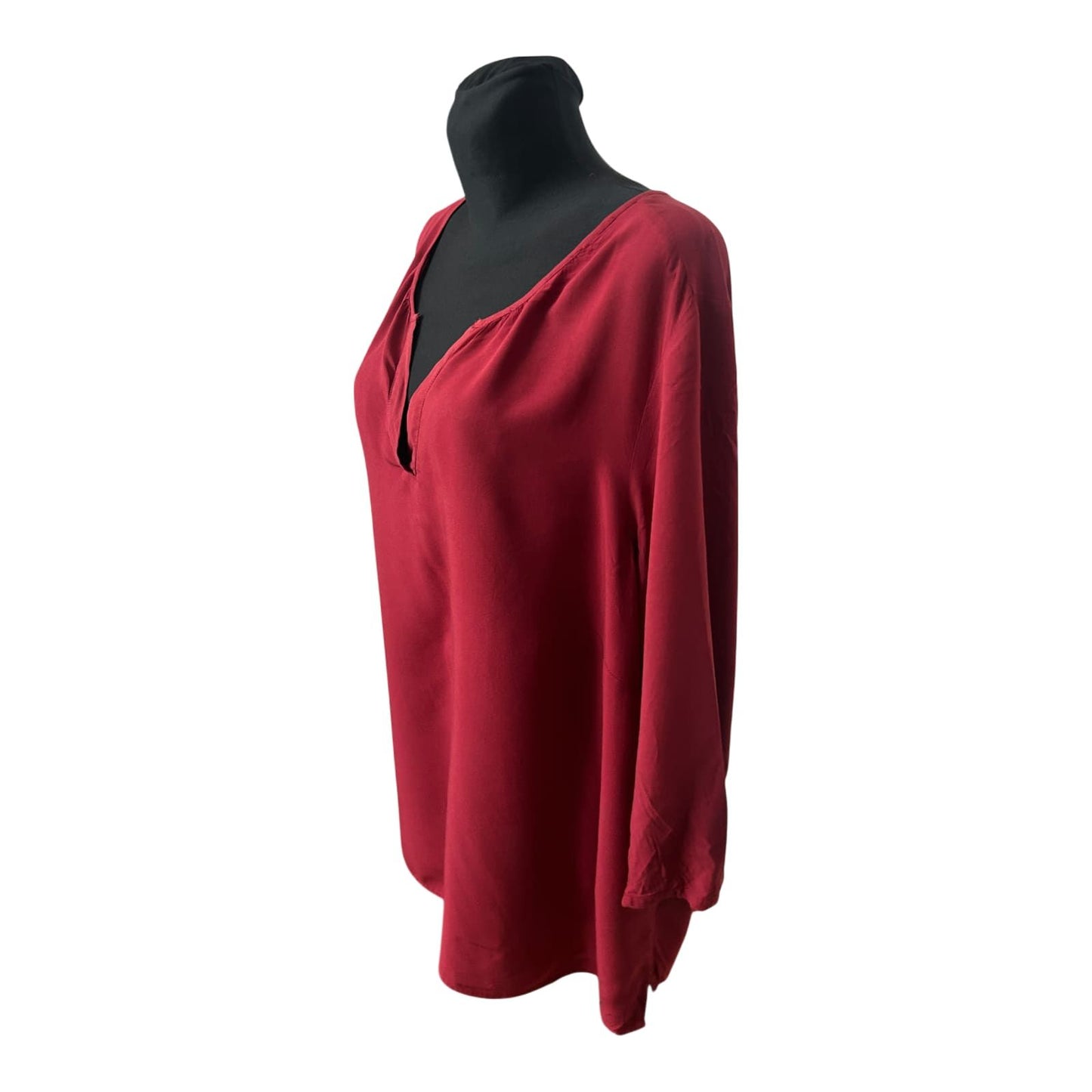 Charles Vögele Damen Bluse Gr 50 Rot 100% Viskose 3/4 Arm Elegant Chic Modern