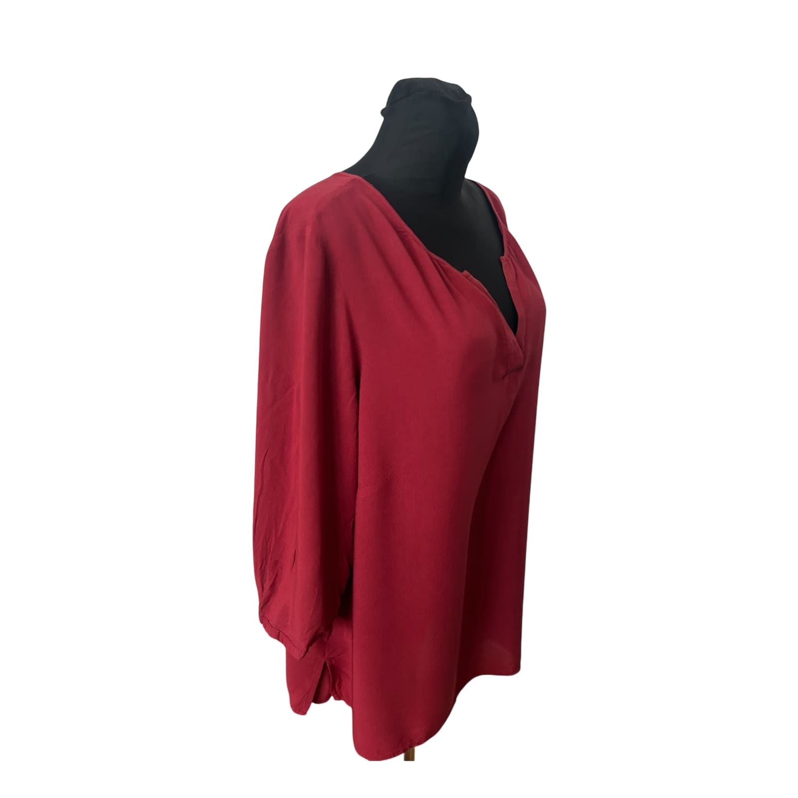 Charles Vögele Damen Bluse Gr 50 Rot 100% Viskose 3/4 Arm Elegant Chic Modern