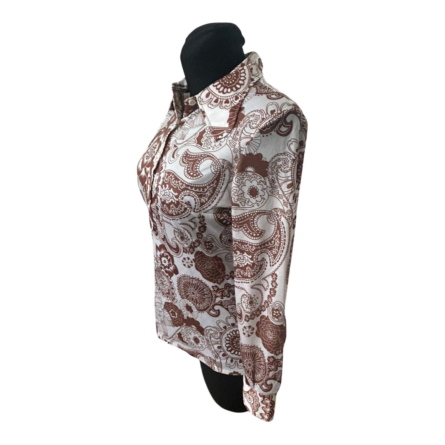 SR Michael Damen Bluse Größe 36 Braun Creme Retro Paisley 70er Stil Stretch