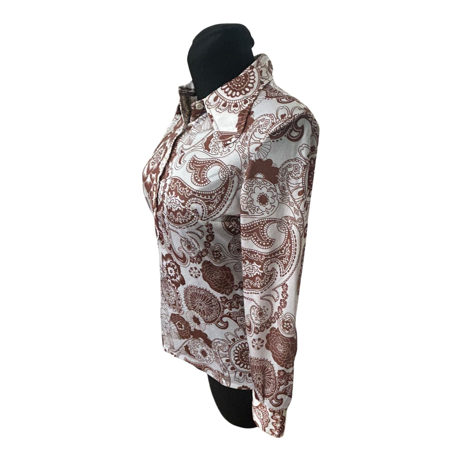 SR Michael Damen Bluse Größe 36 Braun Creme Retro Paisley 70er Stil Stretch