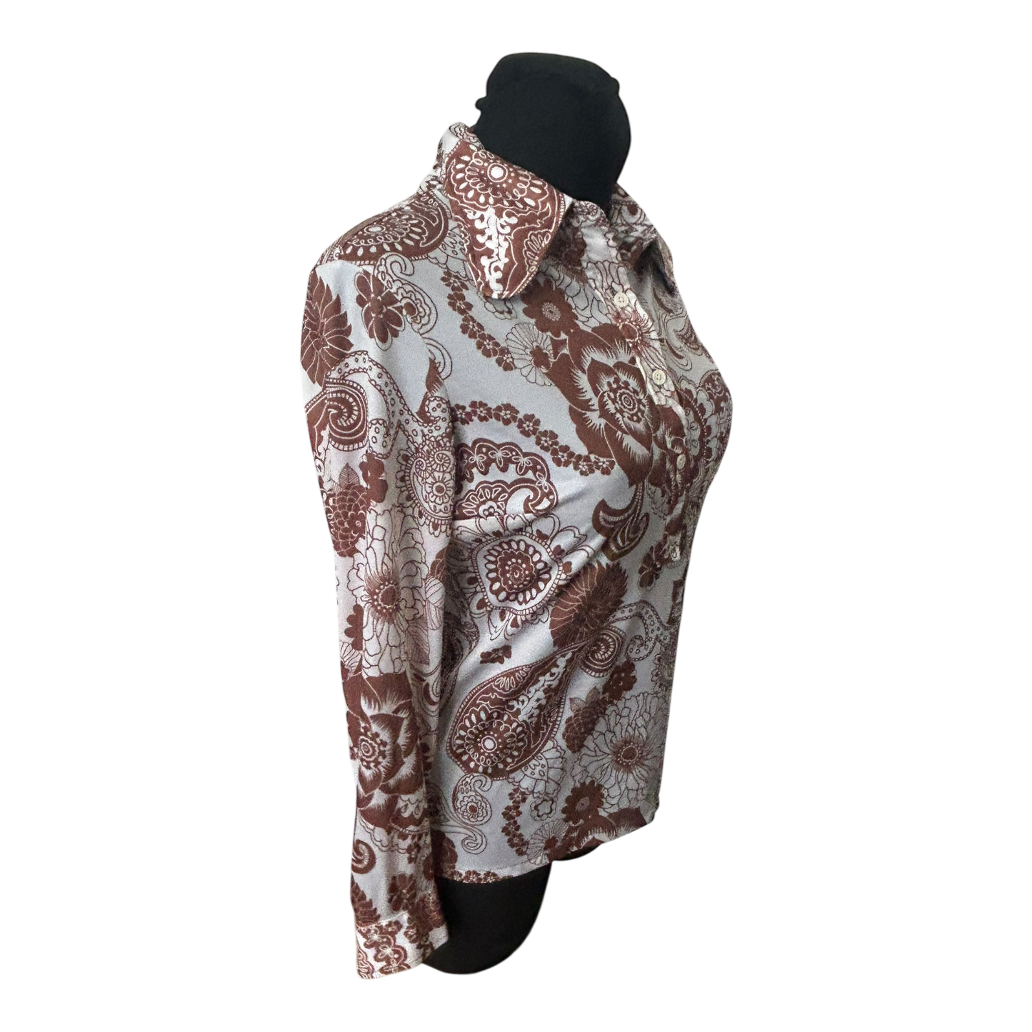 SR Michael Damen Bluse Größe 36 Braun Creme Retro Paisley 70er Stil Stretch