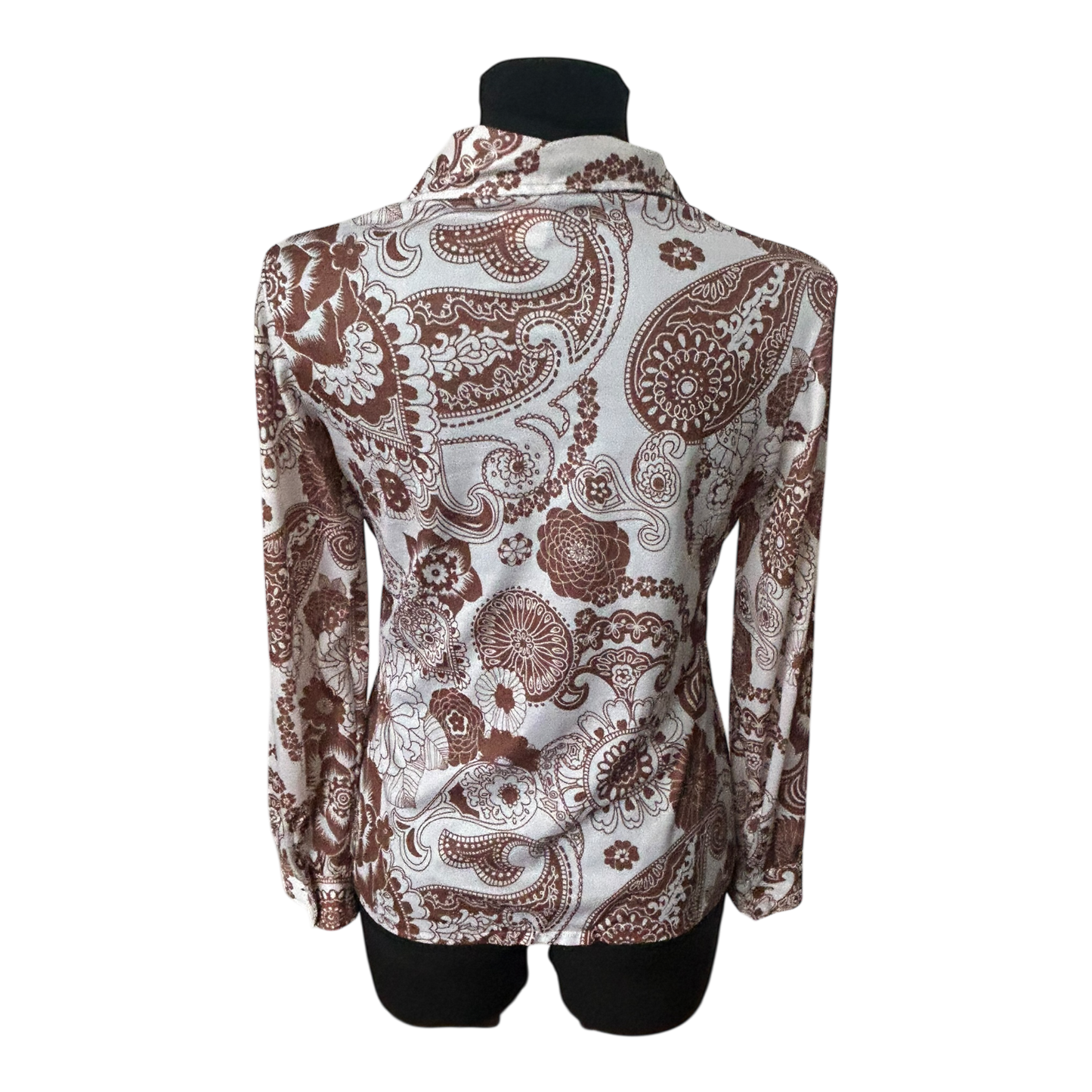 SR Michael Damen Bluse Größe 36 Braun Creme Retro Paisley 70er Stil Stretch