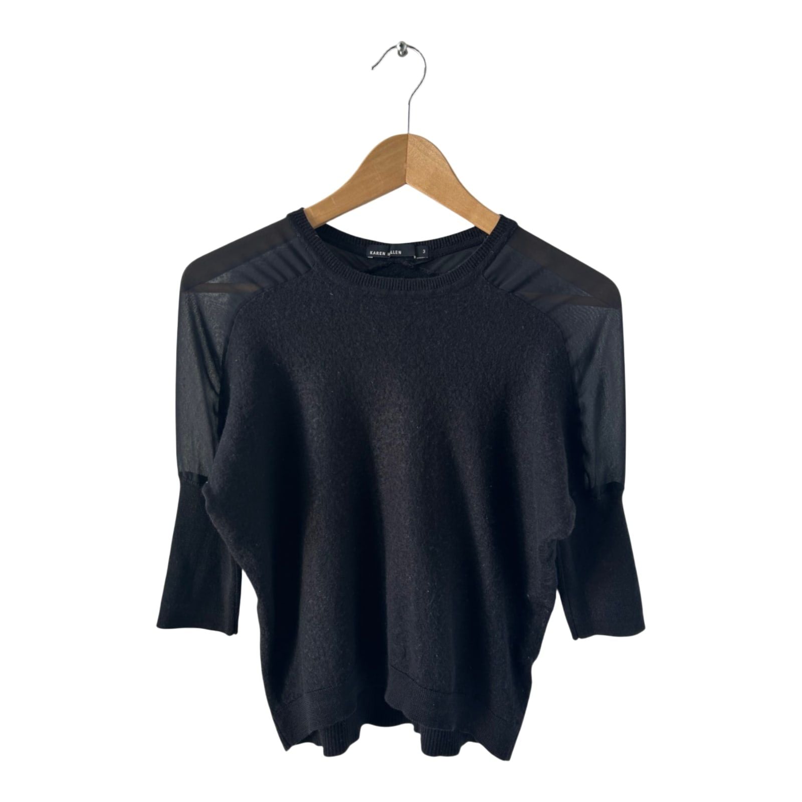 Karen Millen Damen Pullover Gr M Schwarz Wolle Lyocell 3/4 Arm Designer Elegant