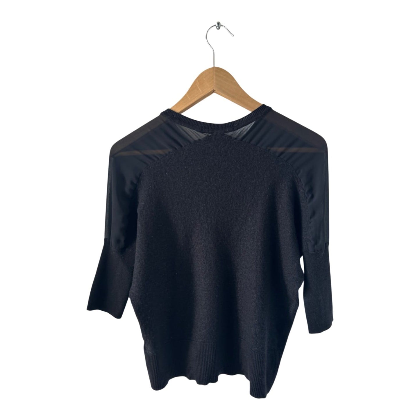 Karen Millen Damen Pullover Gr M Schwarz Wolle Lyocell 3/4 Arm Designer Elegant