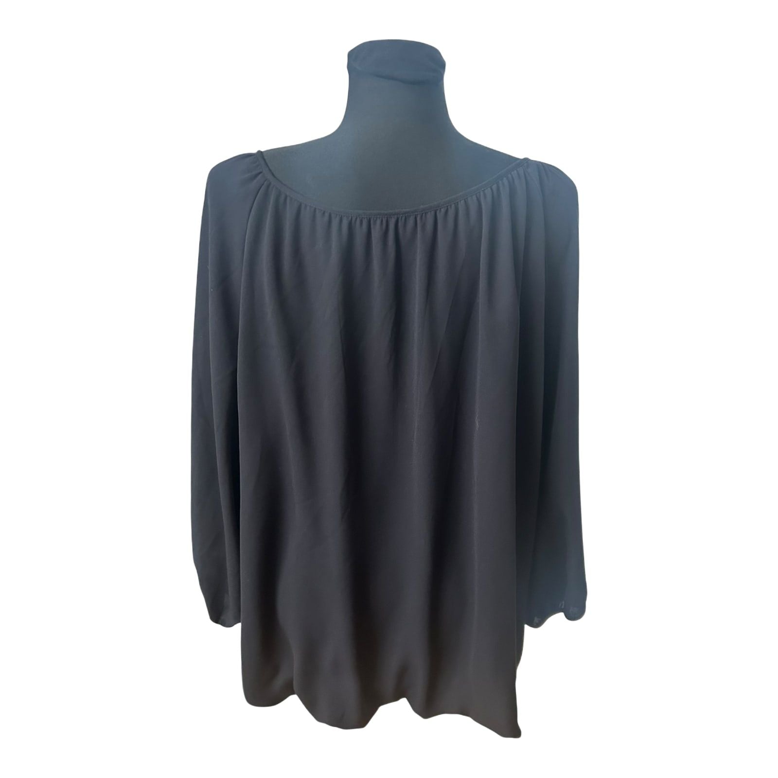 Yessica Damen Bluse Größe 48 Schwarz Dreiviertelarm Elegant Chiffon