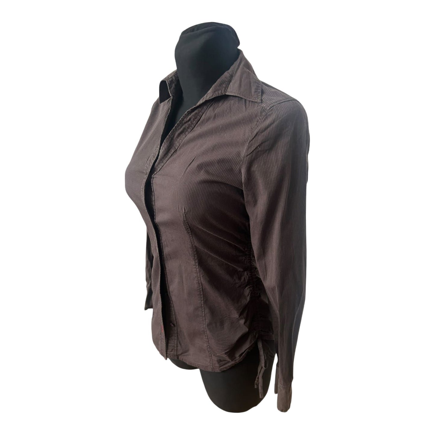 Esprit Damen Bluse Gr 34 Braun Nadelstreifen Langarm Baumwollstretch Casual