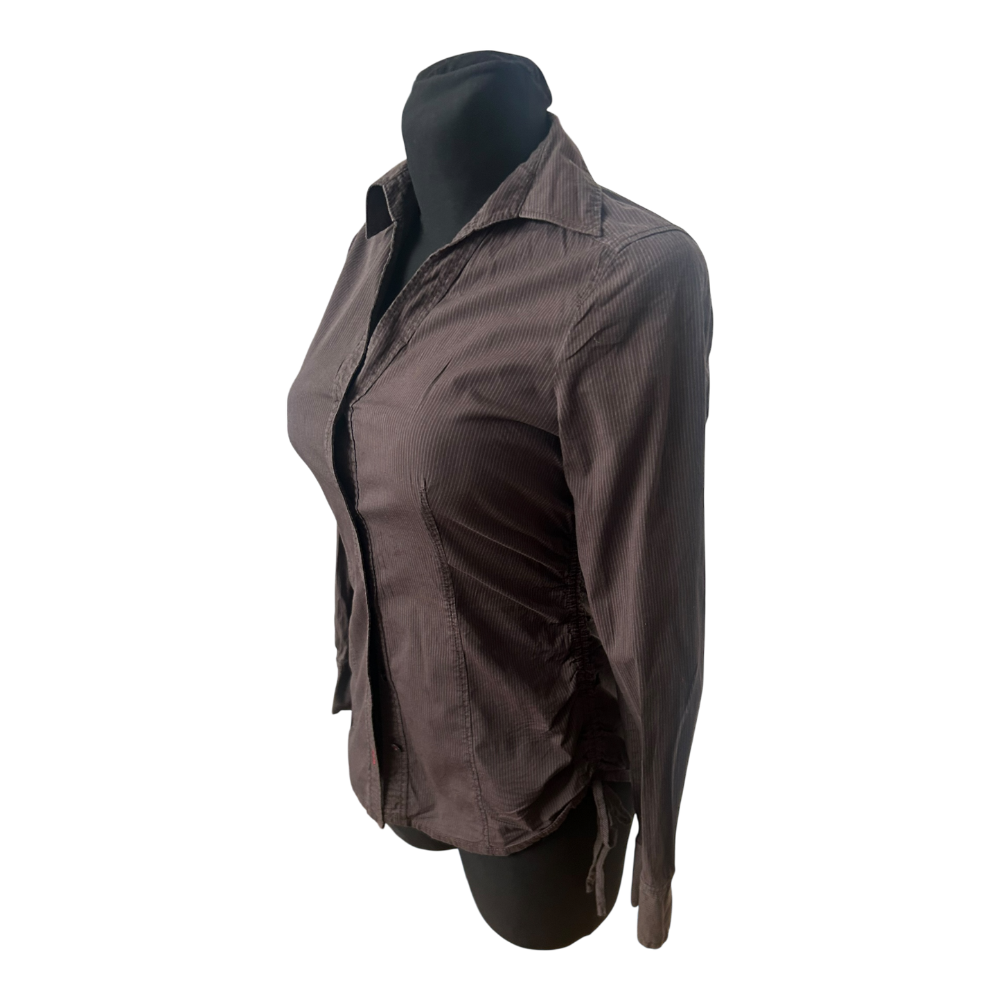 Esprit Damen Bluse Gr 34 Braun Nadelstreifen Langarm Baumwollstretch Casual