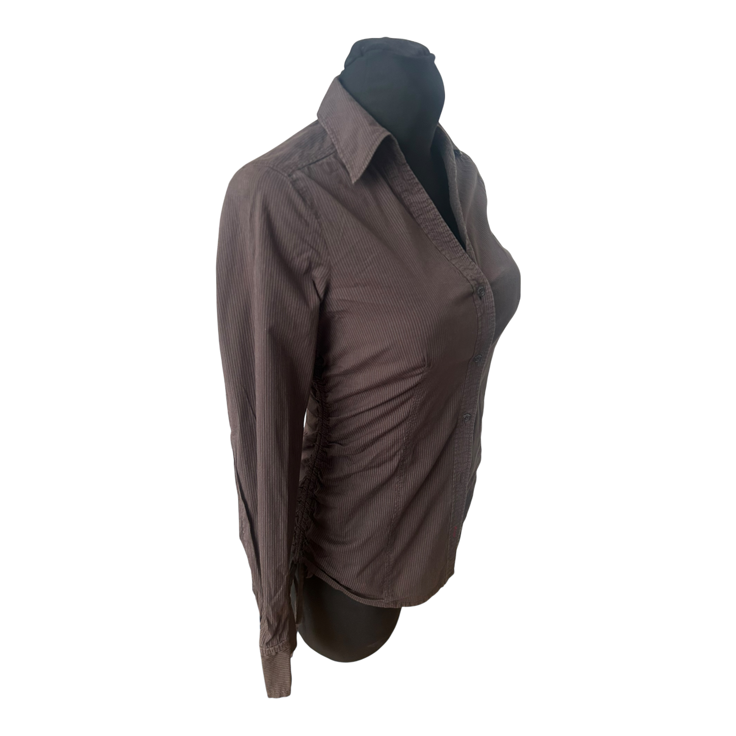 Esprit Damen Bluse Gr 34 Braun Nadelstreifen Langarm Baumwollstretch Casual