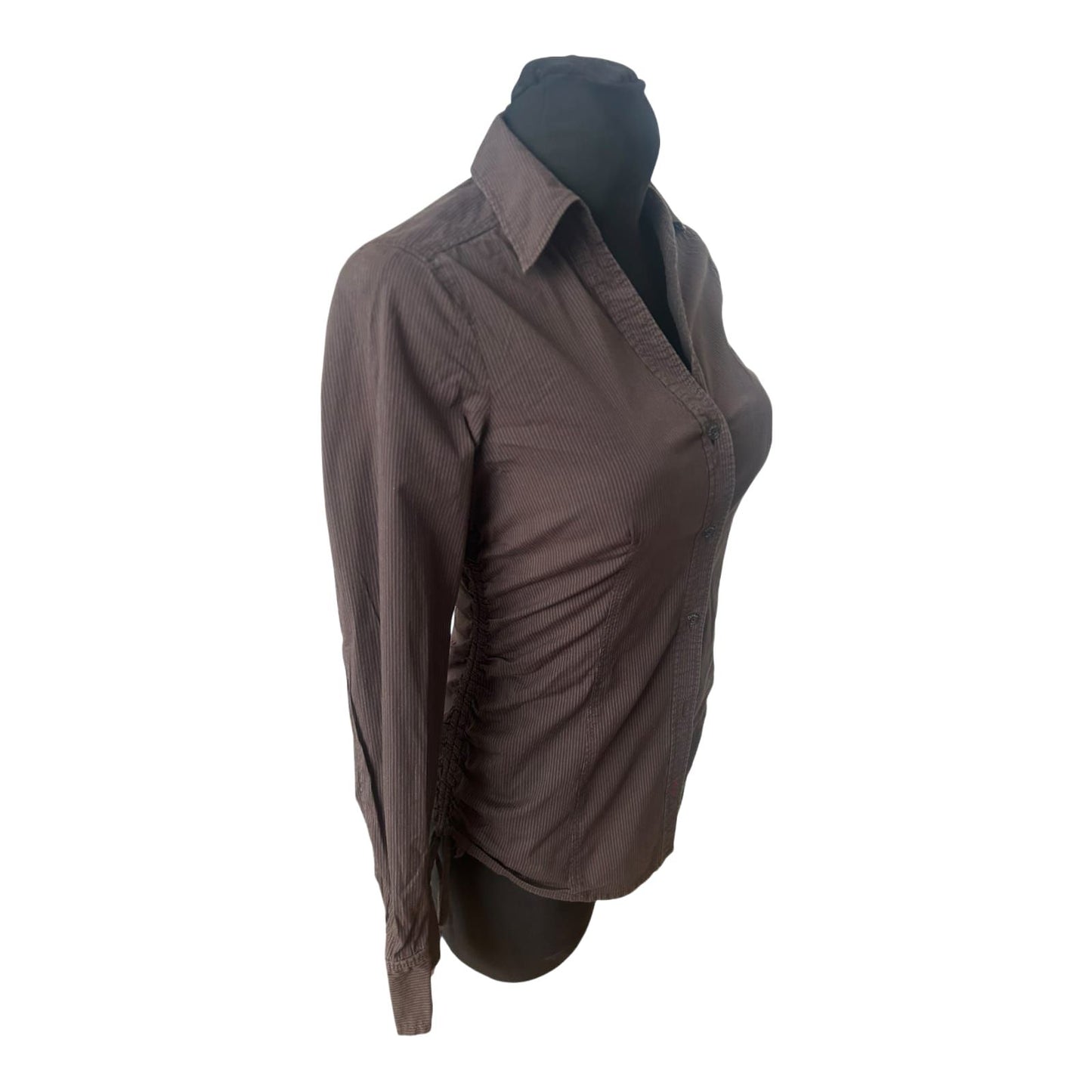 Esprit Damen Bluse Gr 34 Braun Nadelstreifen Langarm Baumwollstretch Casual