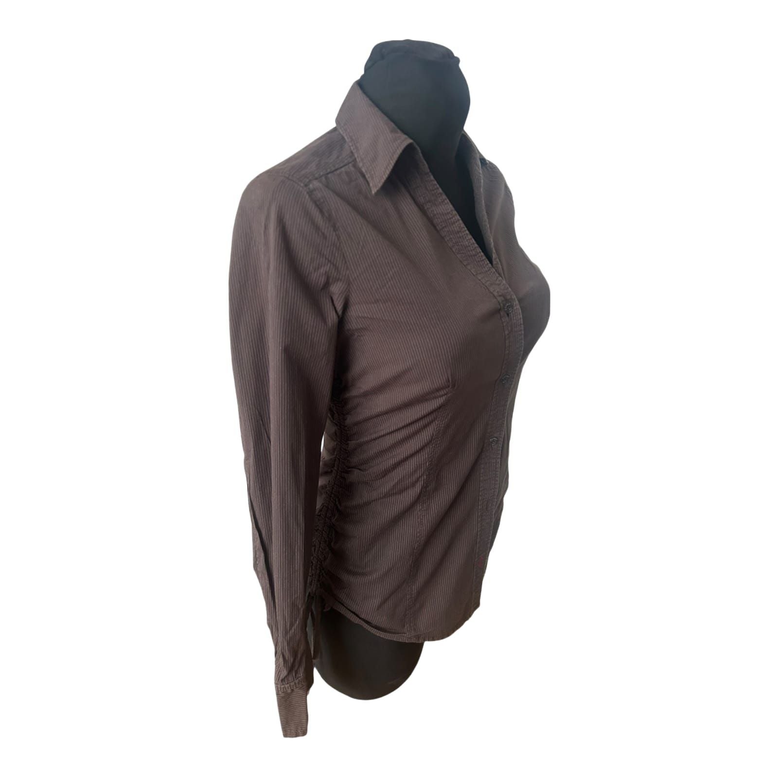 Esprit Damen Bluse Gr 34 Braun Nadelstreifen Langarm Baumwollstretch Casual