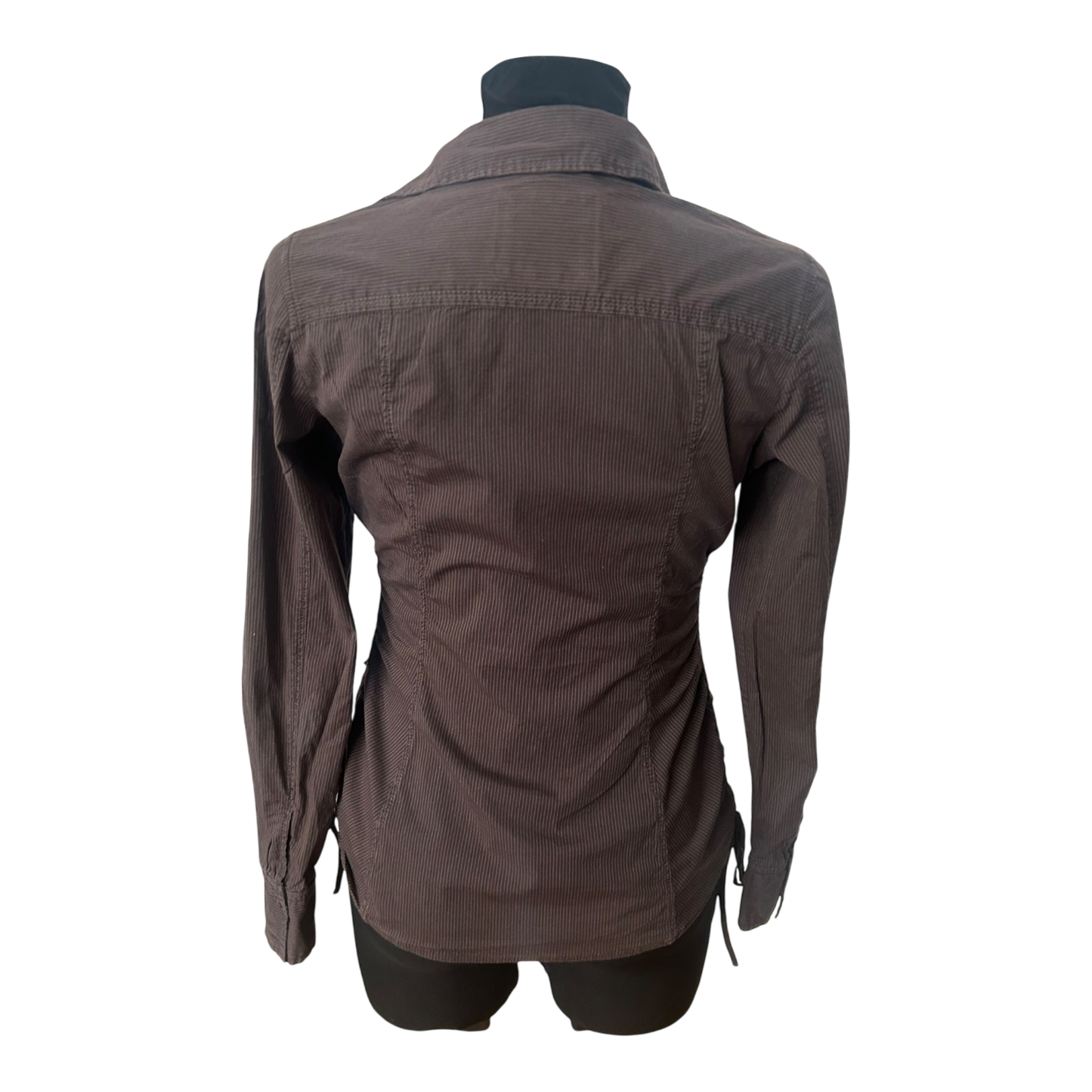 Esprit Damen Bluse Gr 34 Braun Nadelstreifen Langarm Baumwollstretch Casual