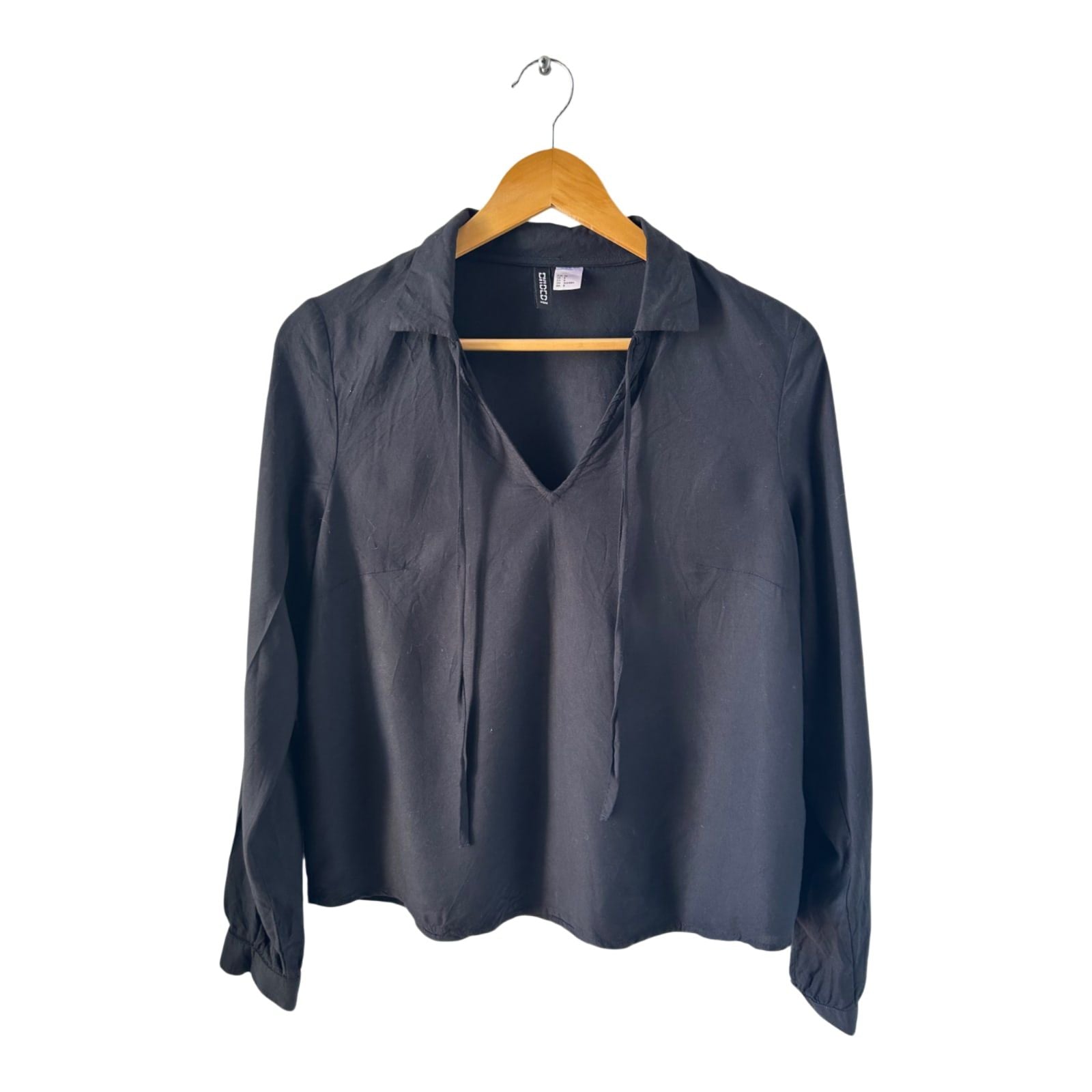 Divided Bluse Damen Gr 38 Schwarz Langarm Viskose Tunika Shirt Elegant Casual
