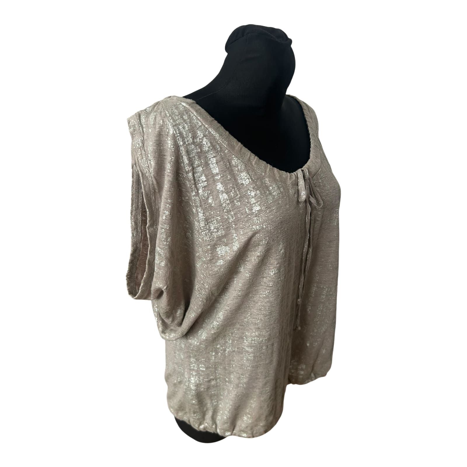 Weekend Max Mara Damen Bluse Gr S Taupe Silber Leinen Fledermausärmel