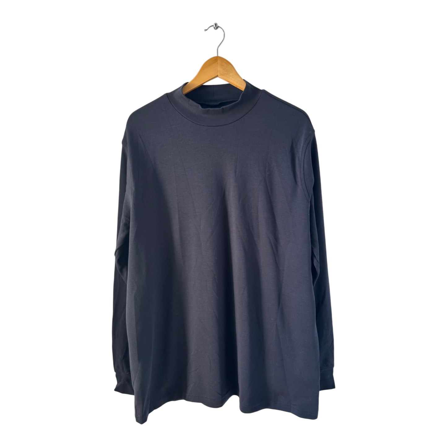 Lands End Herren Shirt Langarm XL Dunkelblau Baumwolle Stretch Locker Freizeit Top