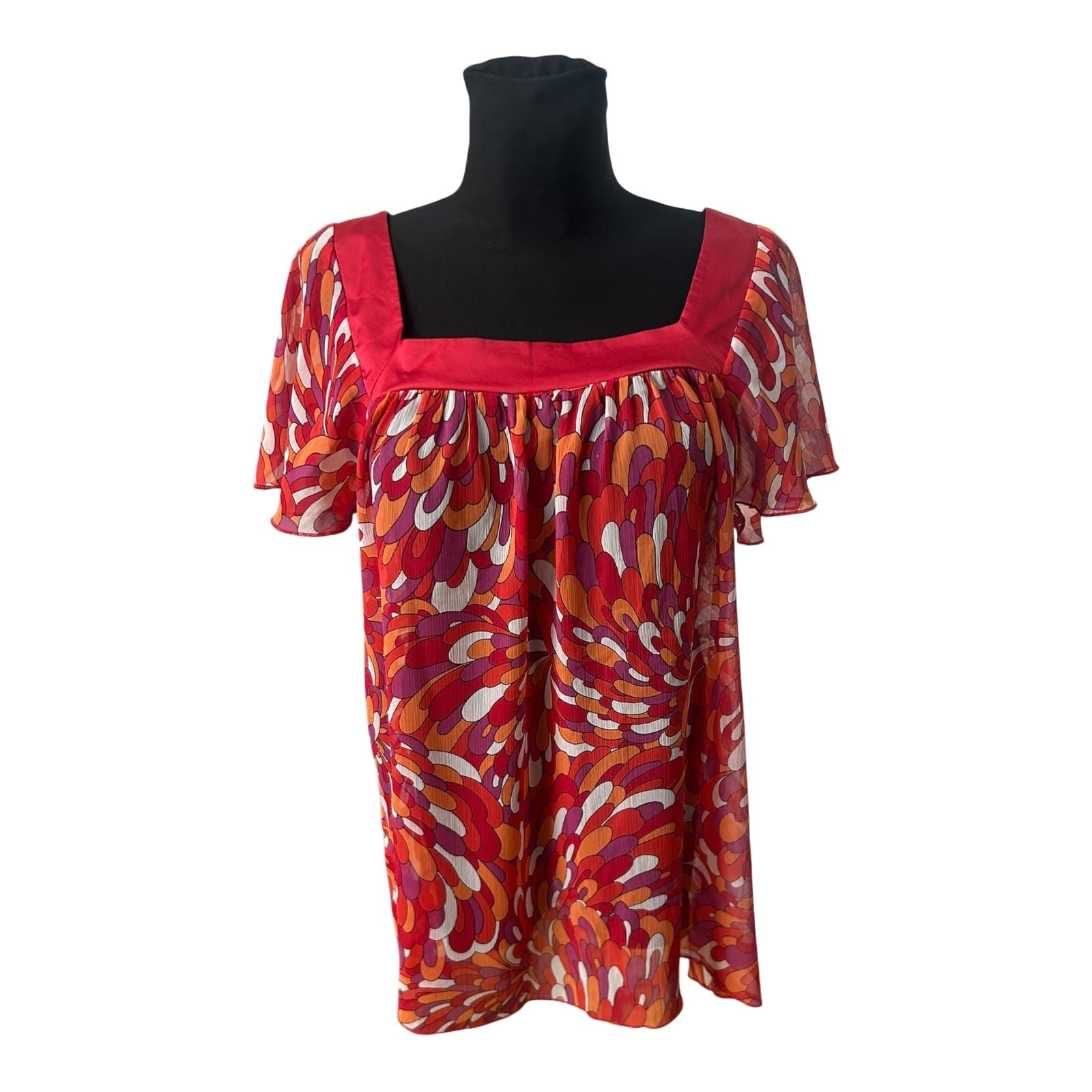 Orsay Bluse Damen Gr 42 Rot Orange Pink Kurzarm Transparent Sommer Casual