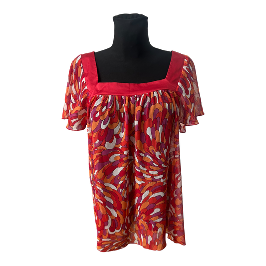 Orsay Bluse Damen Gr 42 Rot Orange Pink Kurzarm Transparent Sommer Casual