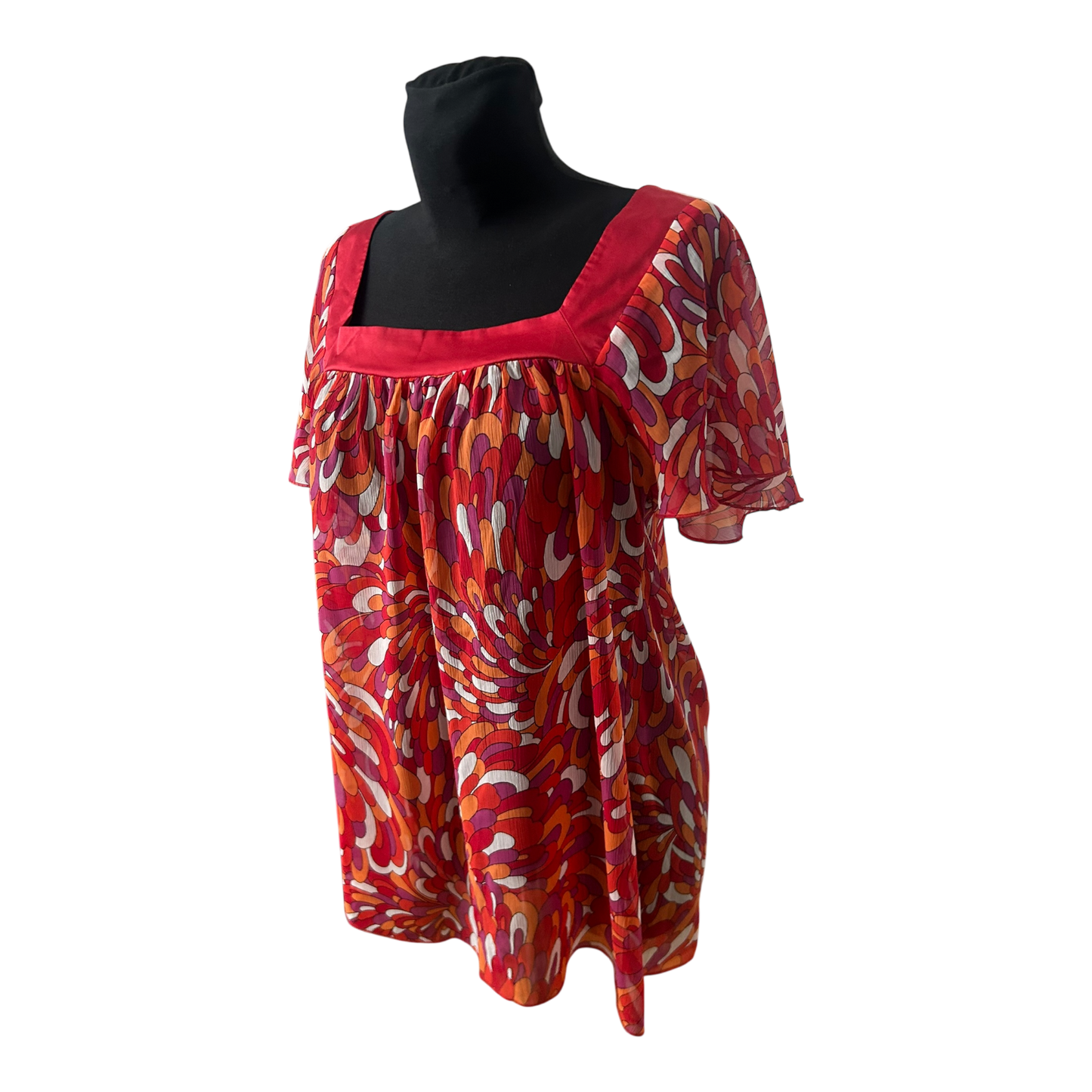 Orsay Bluse Damen Gr 42 Rot Orange Pink Kurzarm Transparent Sommer Casual