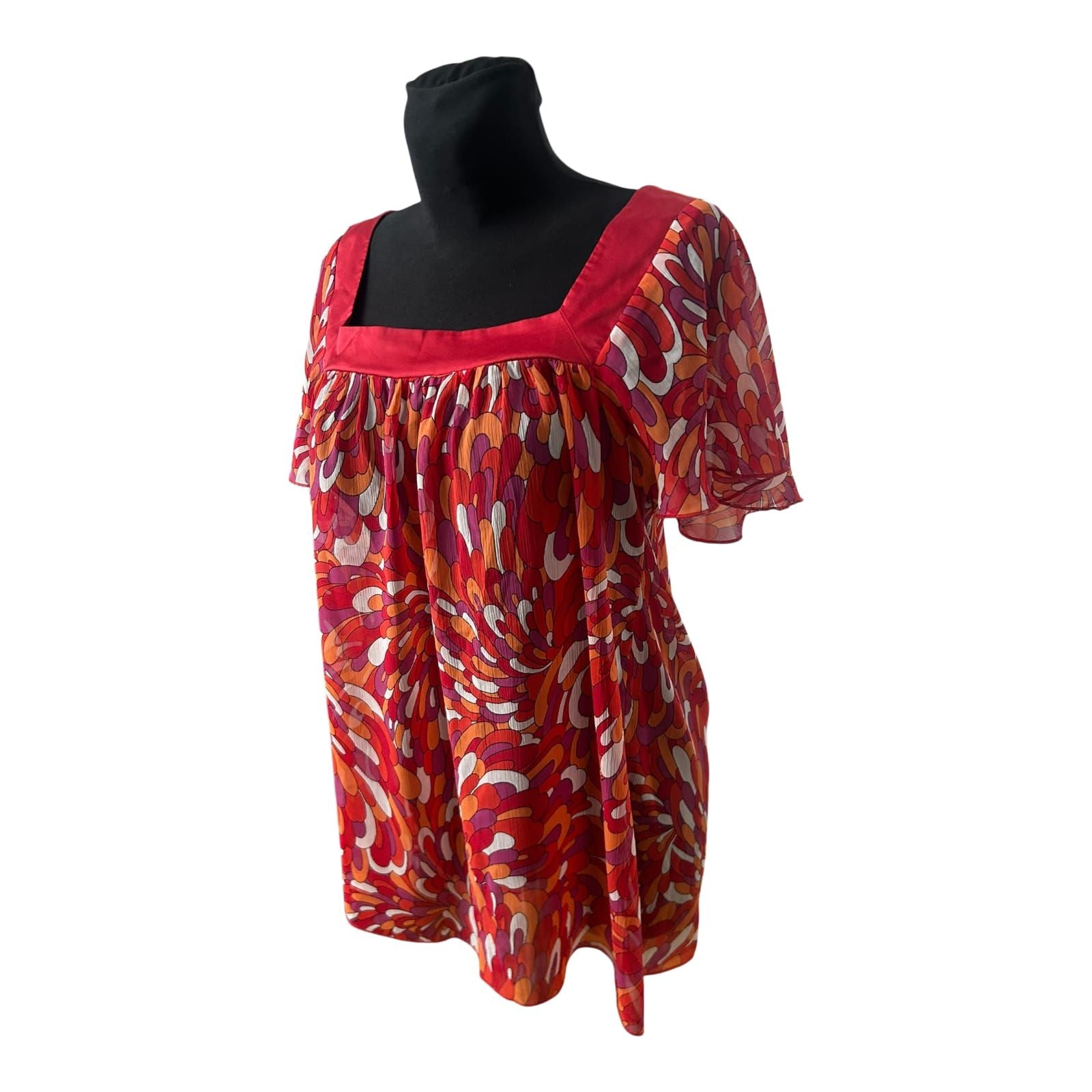 Orsay Bluse Damen Gr 42 Rot Orange Pink Kurzarm Transparent Sommer Casual
