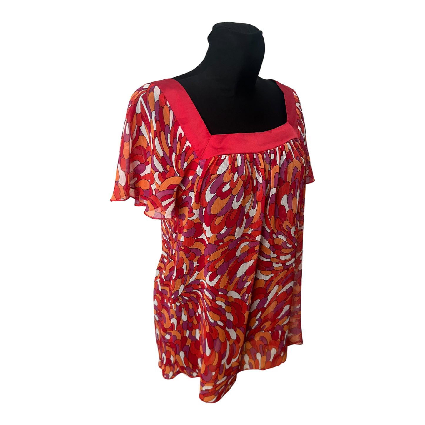 Orsay Bluse Damen Gr 42 Rot Orange Pink Kurzarm Transparent Sommer Casual