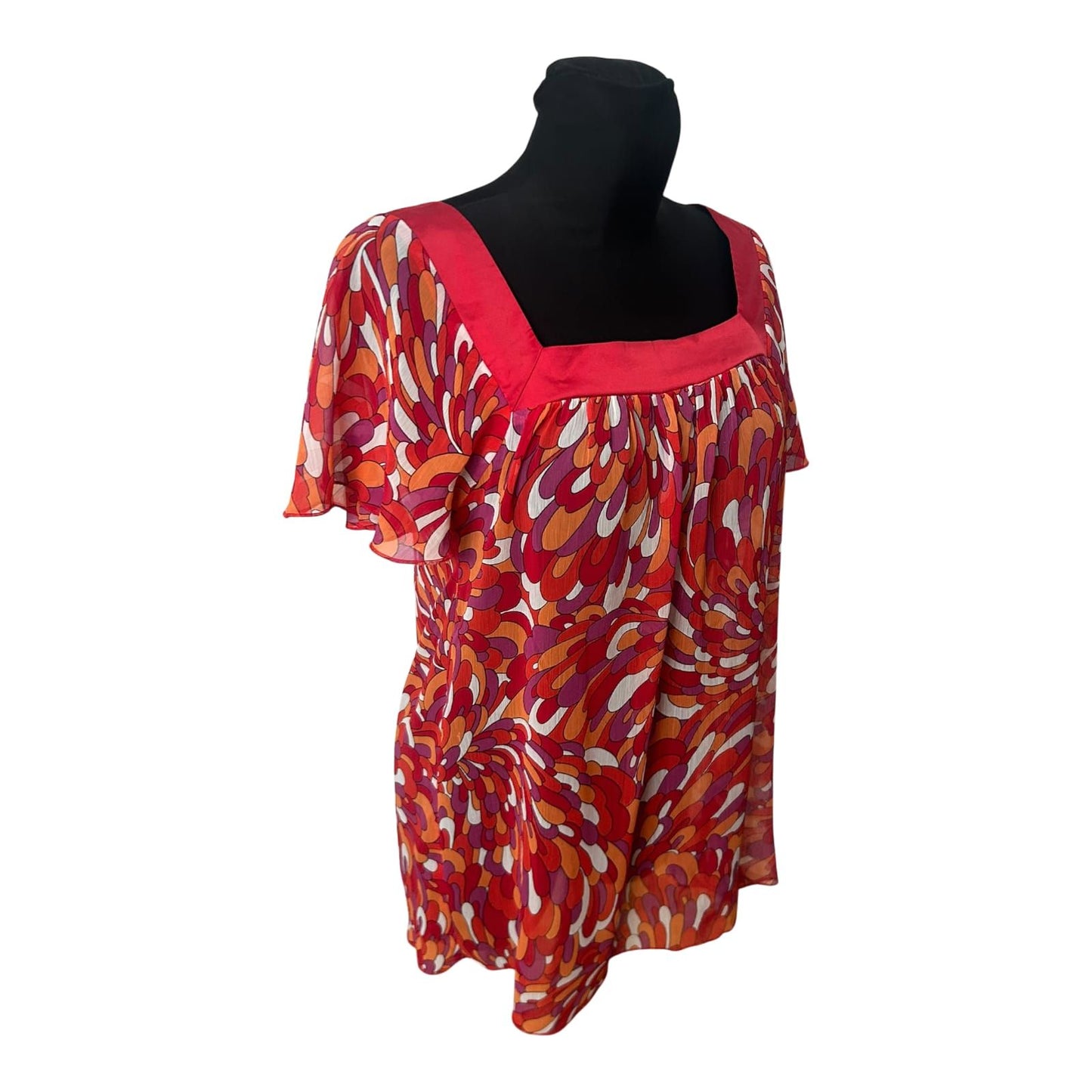 Orsay Bluse Damen Gr 42 Rot Orange Pink Kurzarm Transparent Sommer Casual