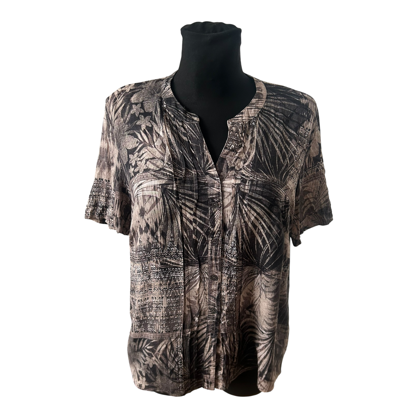 Alessa W Collection Damen Bluse Gr 44 Braun Schwarz Muster Viskose Kurzarm