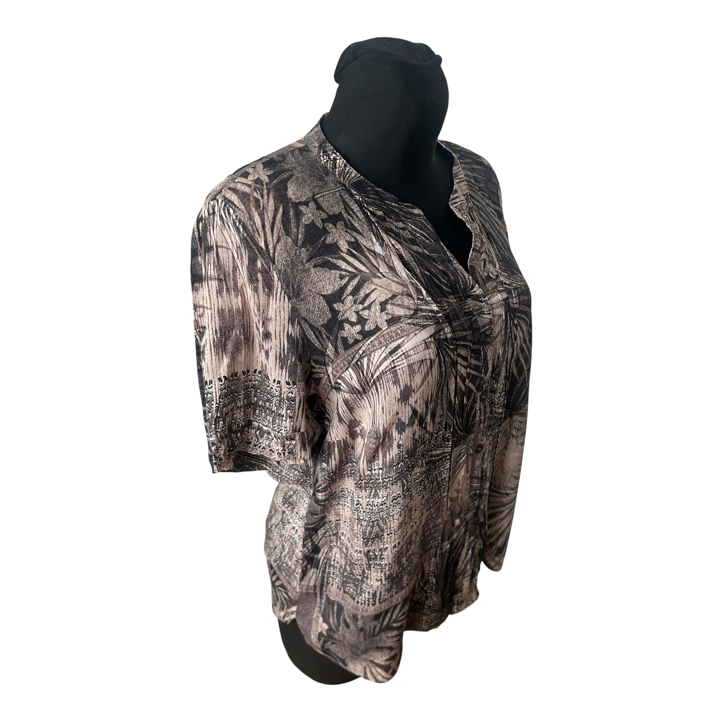 Alessa W Collection Damen Bluse Gr 44 Braun Schwarz Muster Viskose Kurzarm