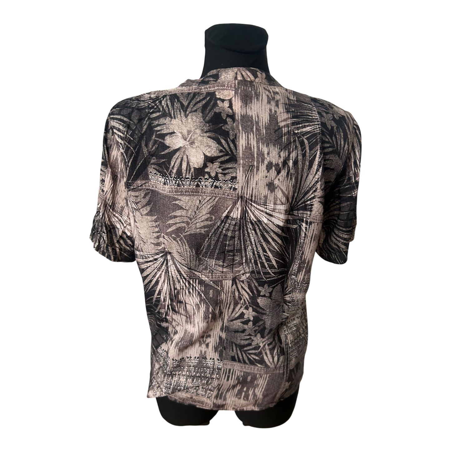 Alessa W Collection Damen Bluse Gr 44 Braun Schwarz Muster Viskose Kurzarm