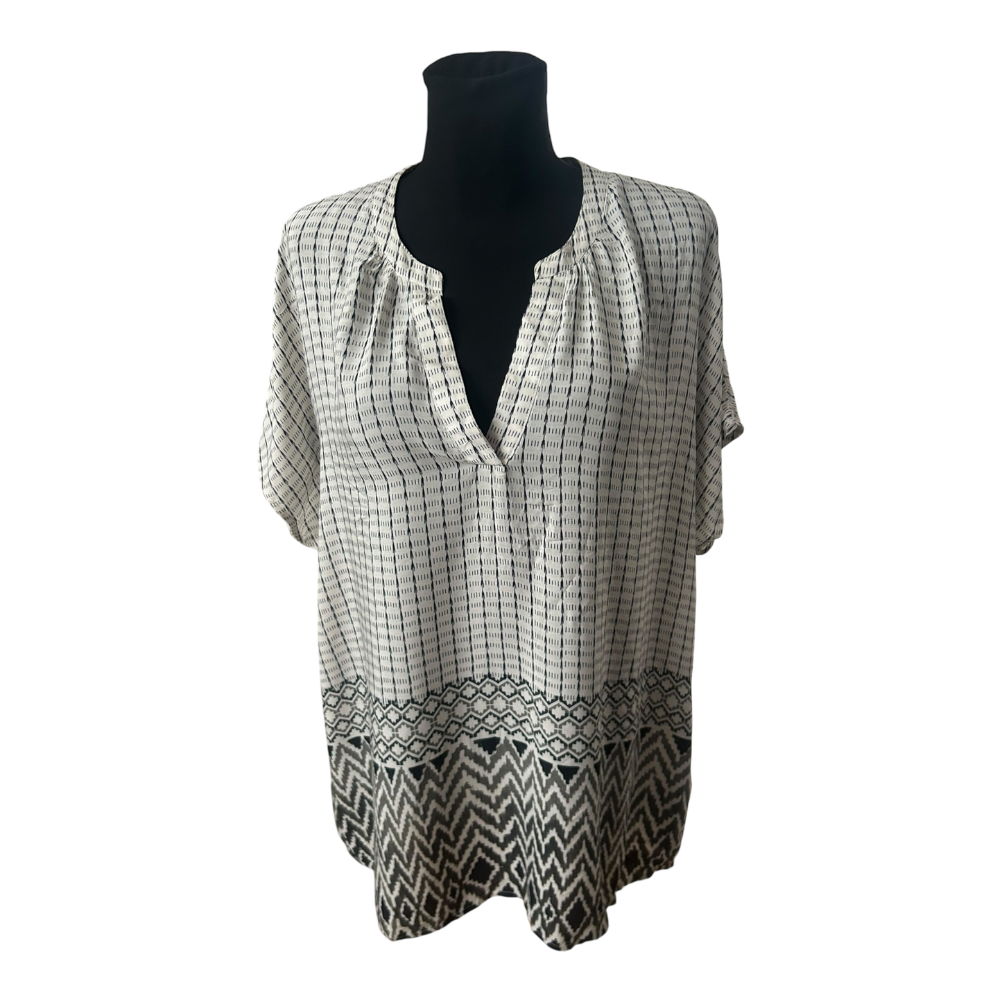 soyaconcept Damen Tunika Bluse XXL Schwarz Weiß Muster Kurzarm Sommer Lässig