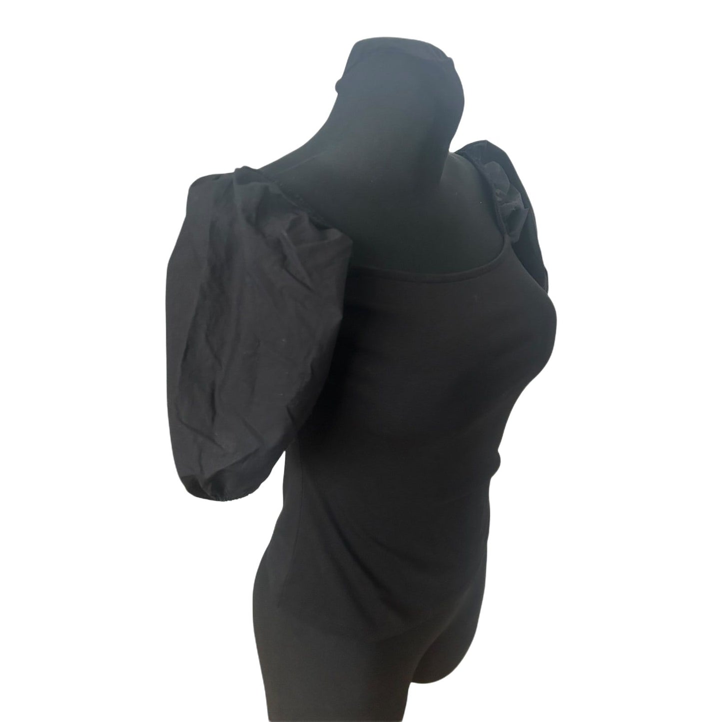 H&M Damen Bluse Shirt Gr S Schwarz Kurzarm Puffärmel Baumwollmix Casual