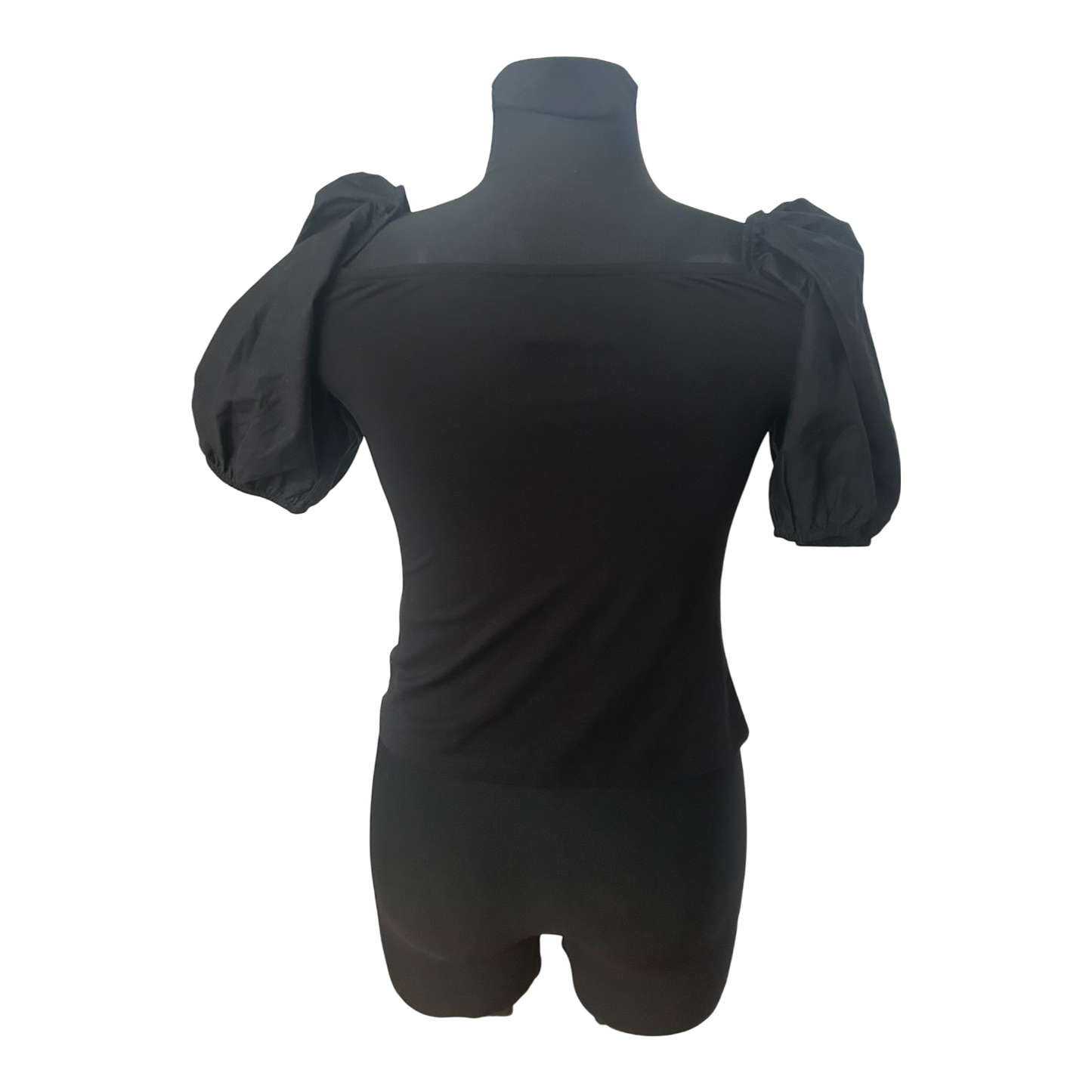 H&M Damen Bluse Shirt Gr S Schwarz Kurzarm Puffärmel Baumwollmix Casual