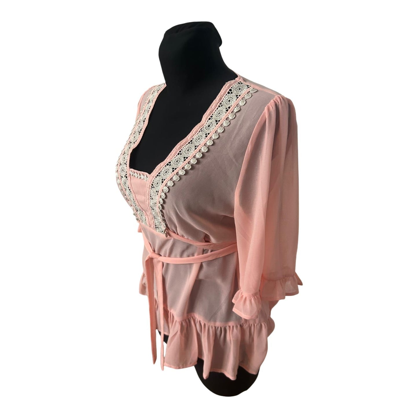 Sorbet Damen Bluse Gr S Rosa Spitze Volants Sommer Casual Tunika