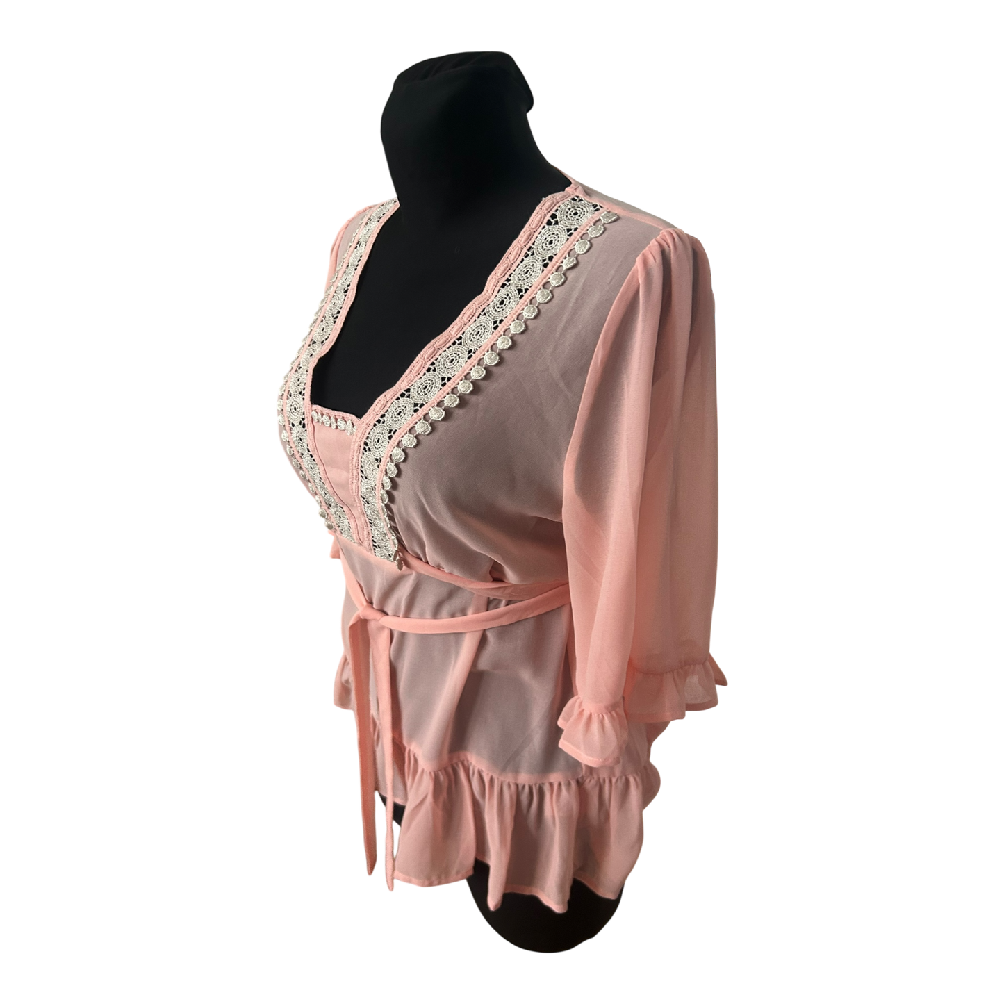 Sorbet Damen Bluse Gr S Rosa Spitze Volants Sommer Casual Tunika