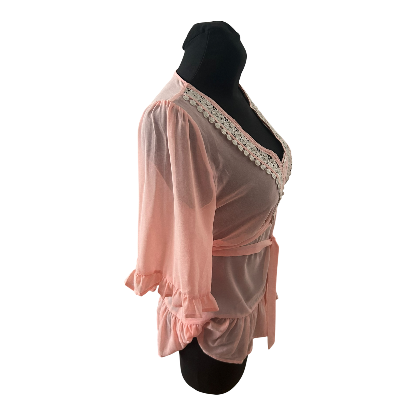 Sorbet Damen Bluse Gr S Rosa Spitze Volants Sommer Casual Tunika