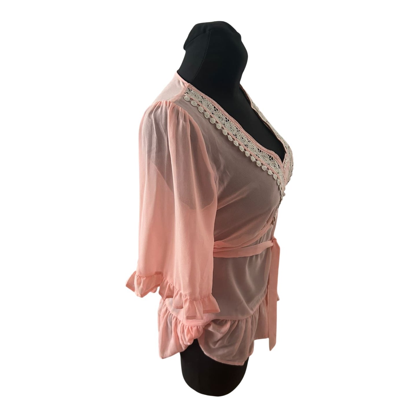 Sorbet Damen Bluse Gr S Rosa Spitze Volants Sommer Casual Tunika