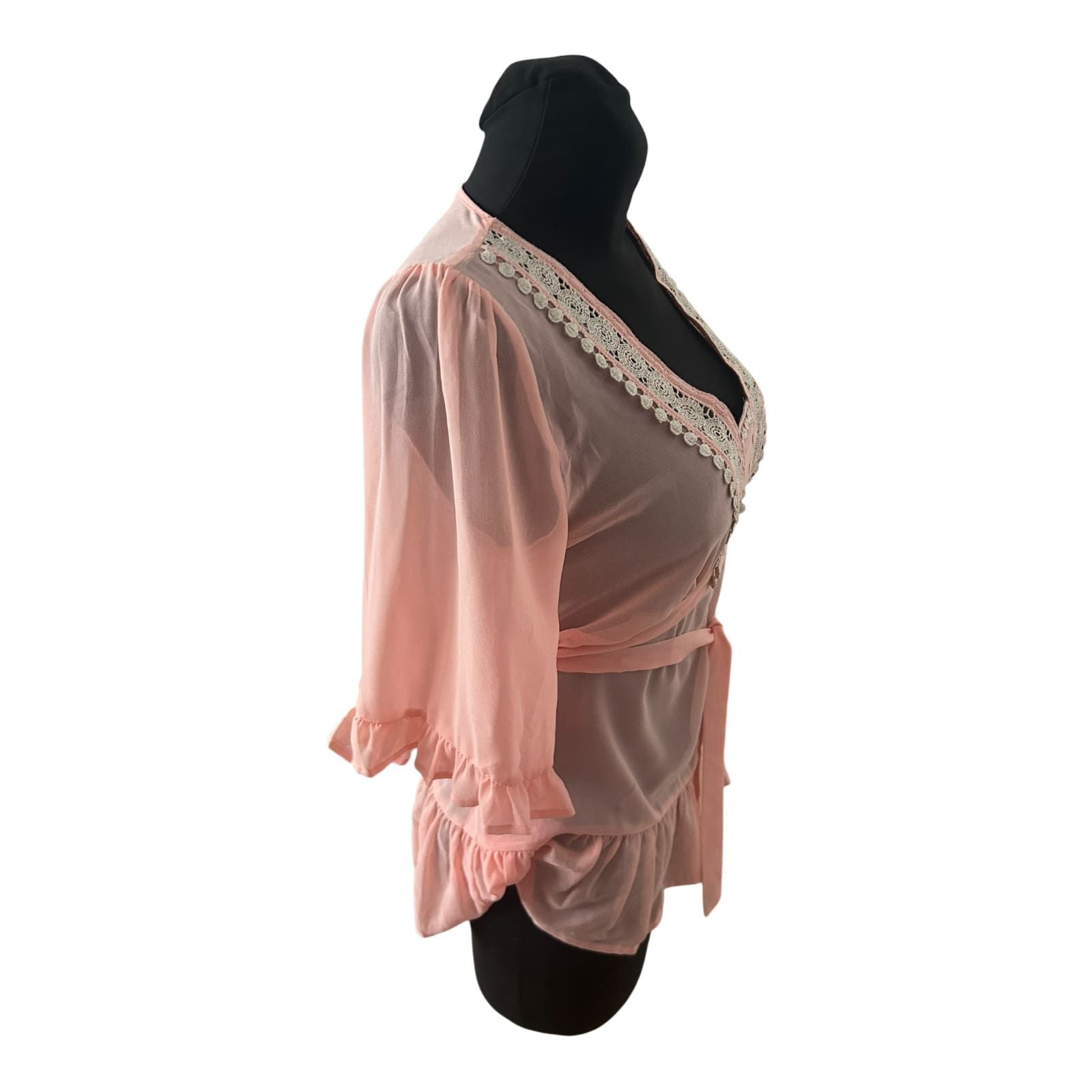 Sorbet Damen Bluse Gr S Rosa Spitze Volants Sommer Casual Tunika