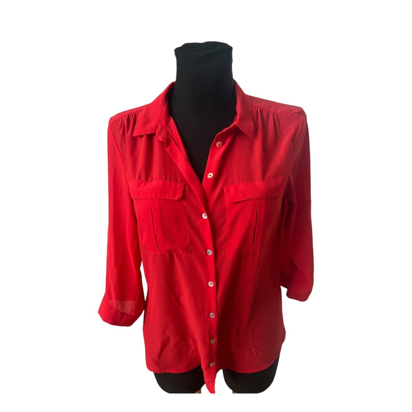 H&M Bluse Damen Gr 38 Rot Dreiviertelarm Elegant Klassisch Business Freizeit