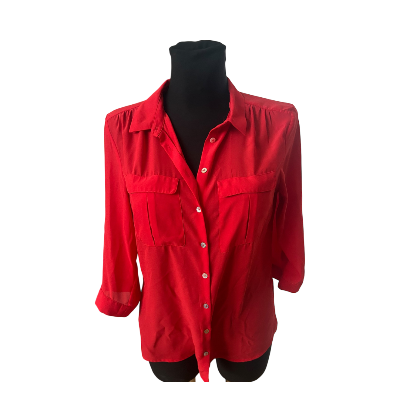 H&M Bluse Damen Gr 38 Rot Dreiviertelarm Elegant Klassisch Business Freizeit