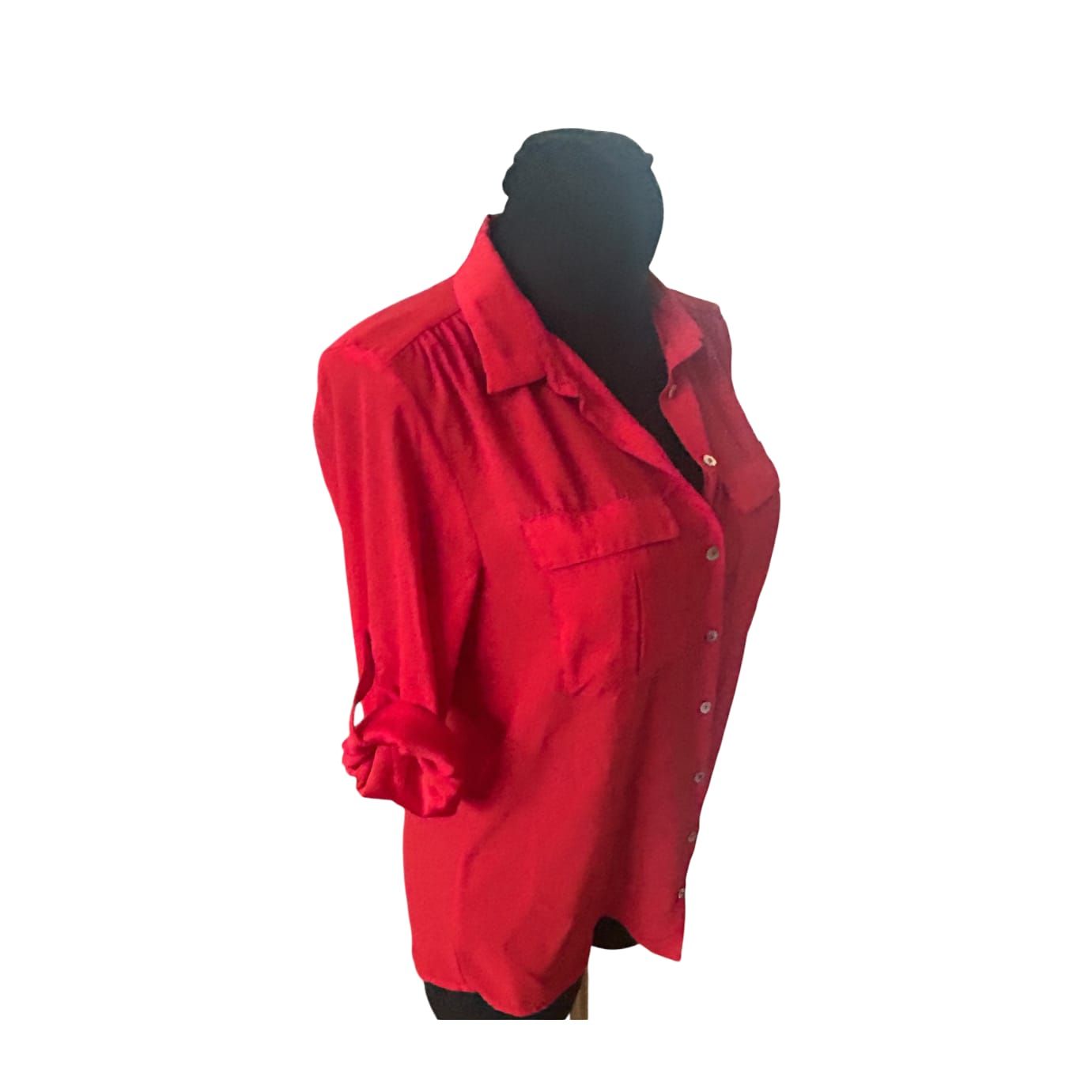 H&M Bluse Damen Gr 38 Rot Dreiviertelarm Elegant Klassisch Business Freizeit