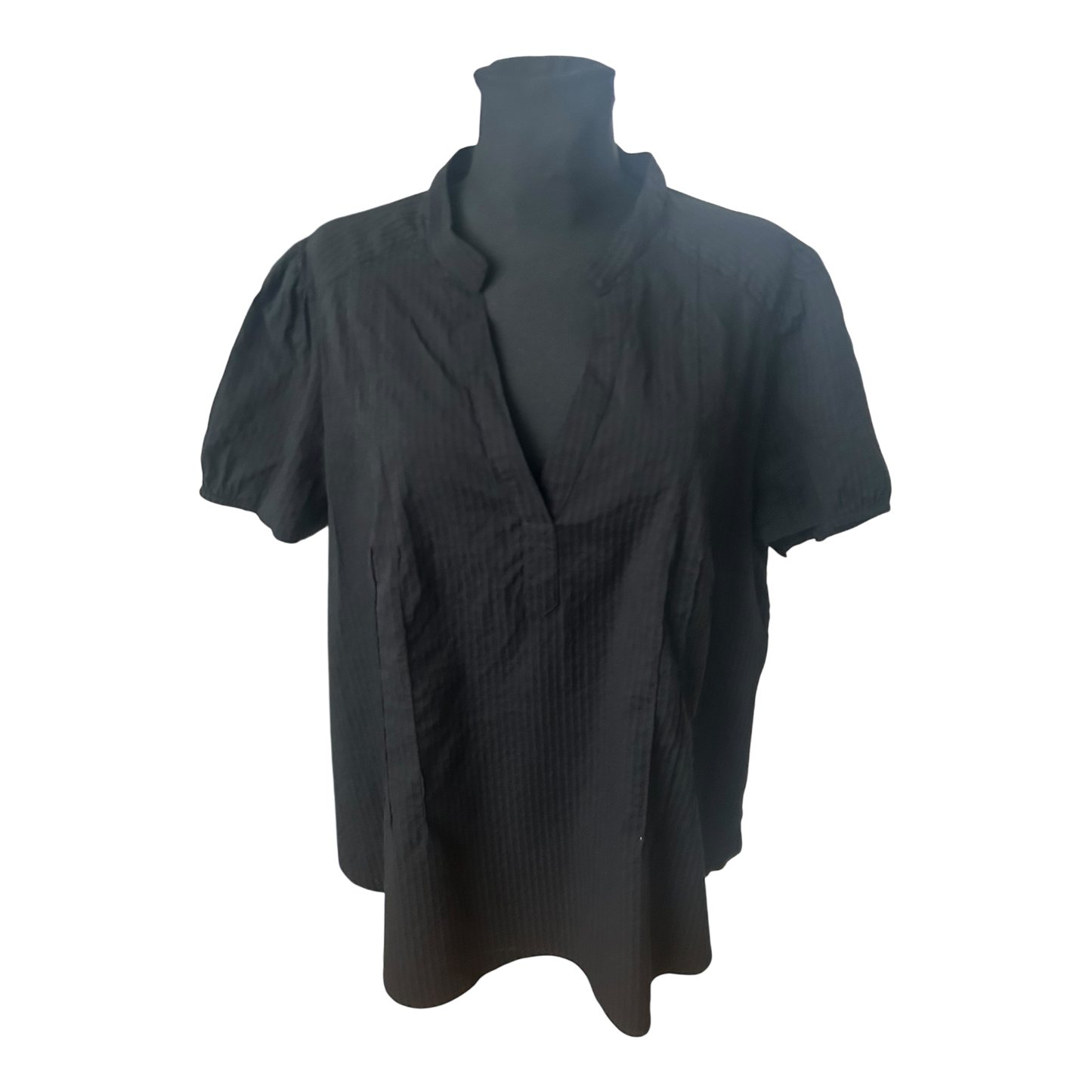 H&M Damen Bluse Gr 54 Schwarz Casual 3/4 Arm Strukturstoff Viskose Baumwolle Mix