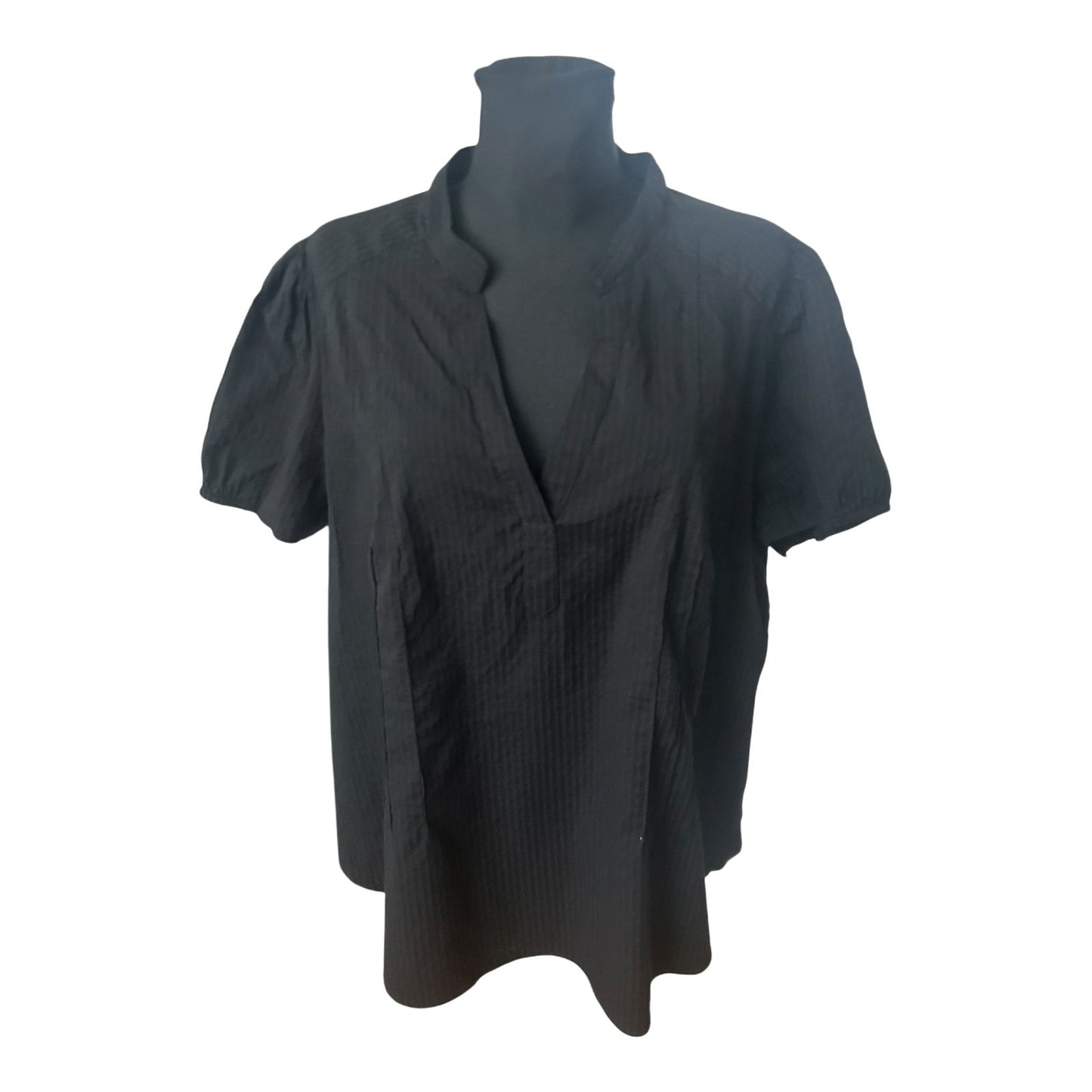 H&M Damen Bluse Gr 54 Schwarz Casual 3/4 Arm Strukturstoff Viskose Baumwolle Mix