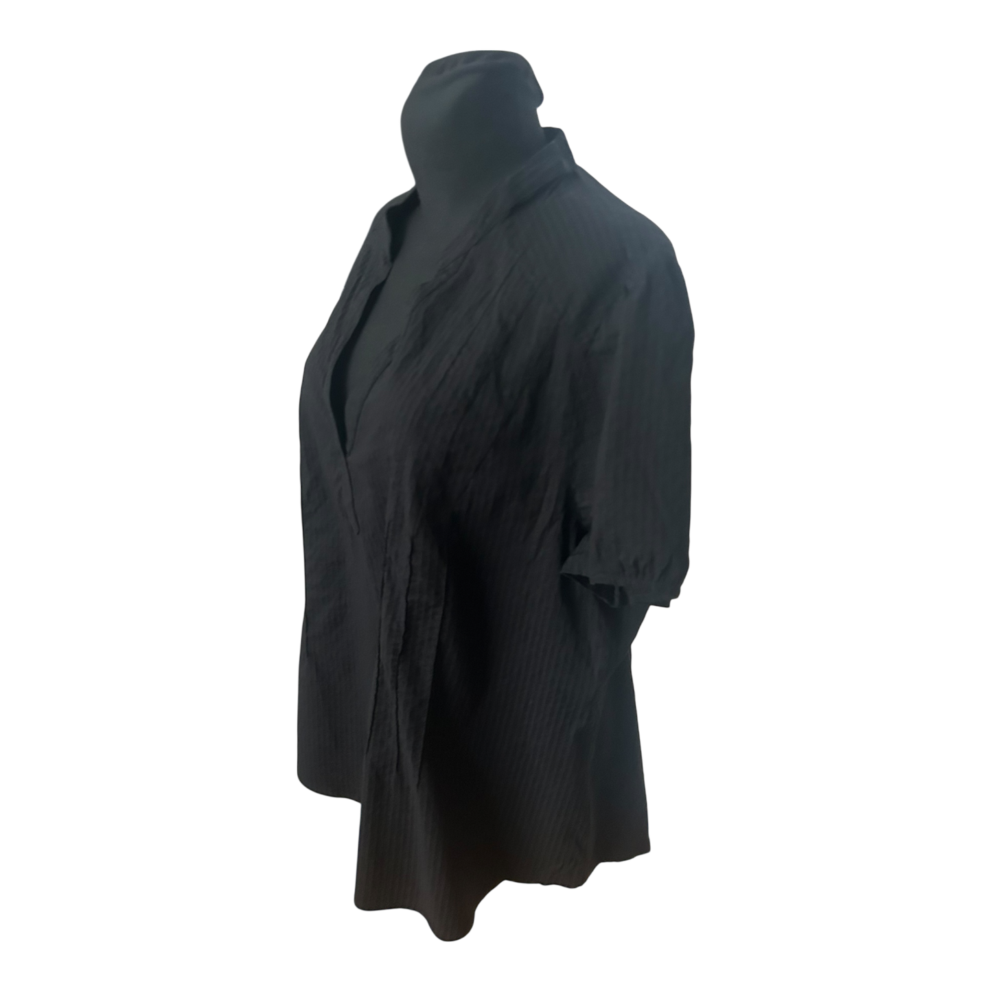 H&M Damen Bluse Gr 54 Schwarz Casual 3/4 Arm Strukturstoff Viskose Baumwolle Mix