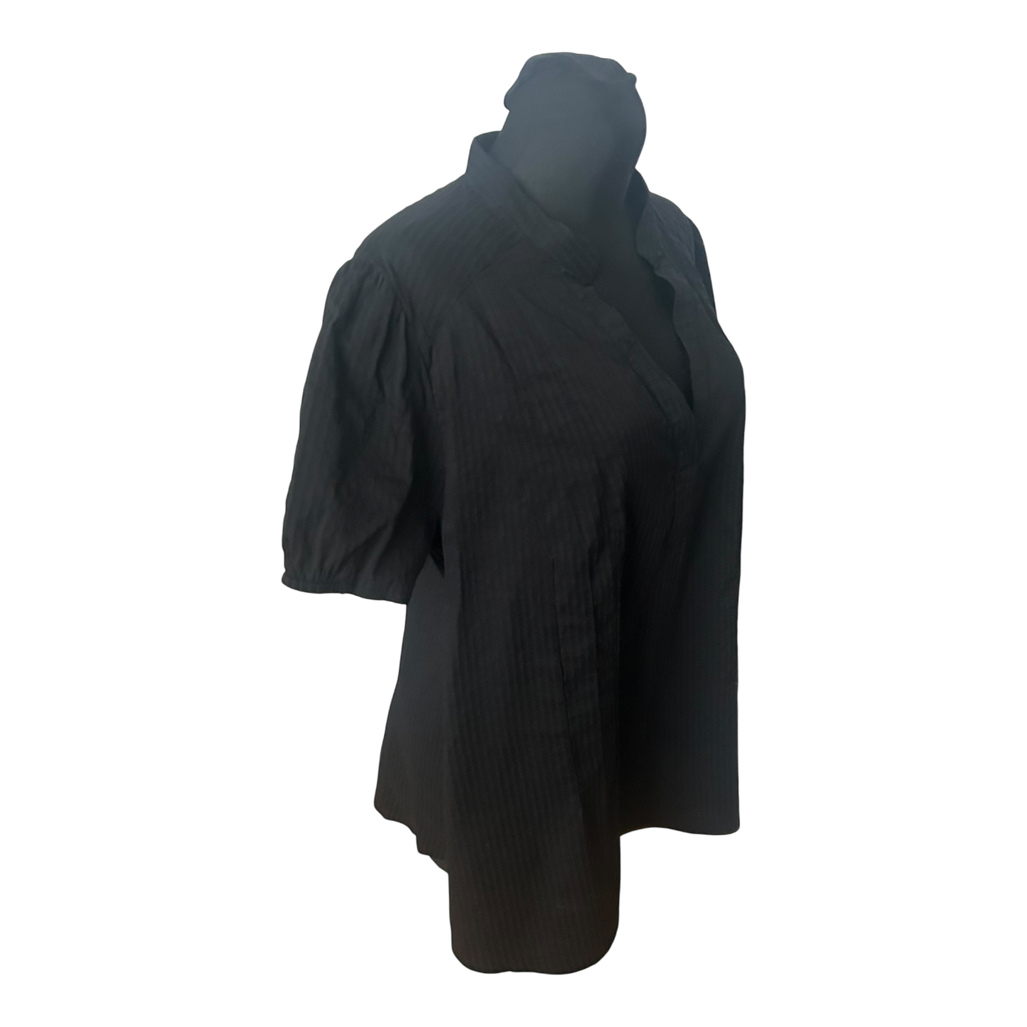 H&M Damen Bluse Gr 54 Schwarz Casual 3/4 Arm Strukturstoff Viskose Baumwolle Mix