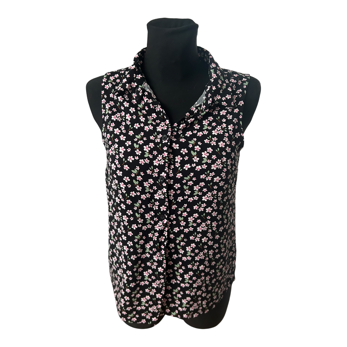 Tessentials Damen Bluse ärmellos Gr M Schwarz Blumen Viskose Sommer Casual