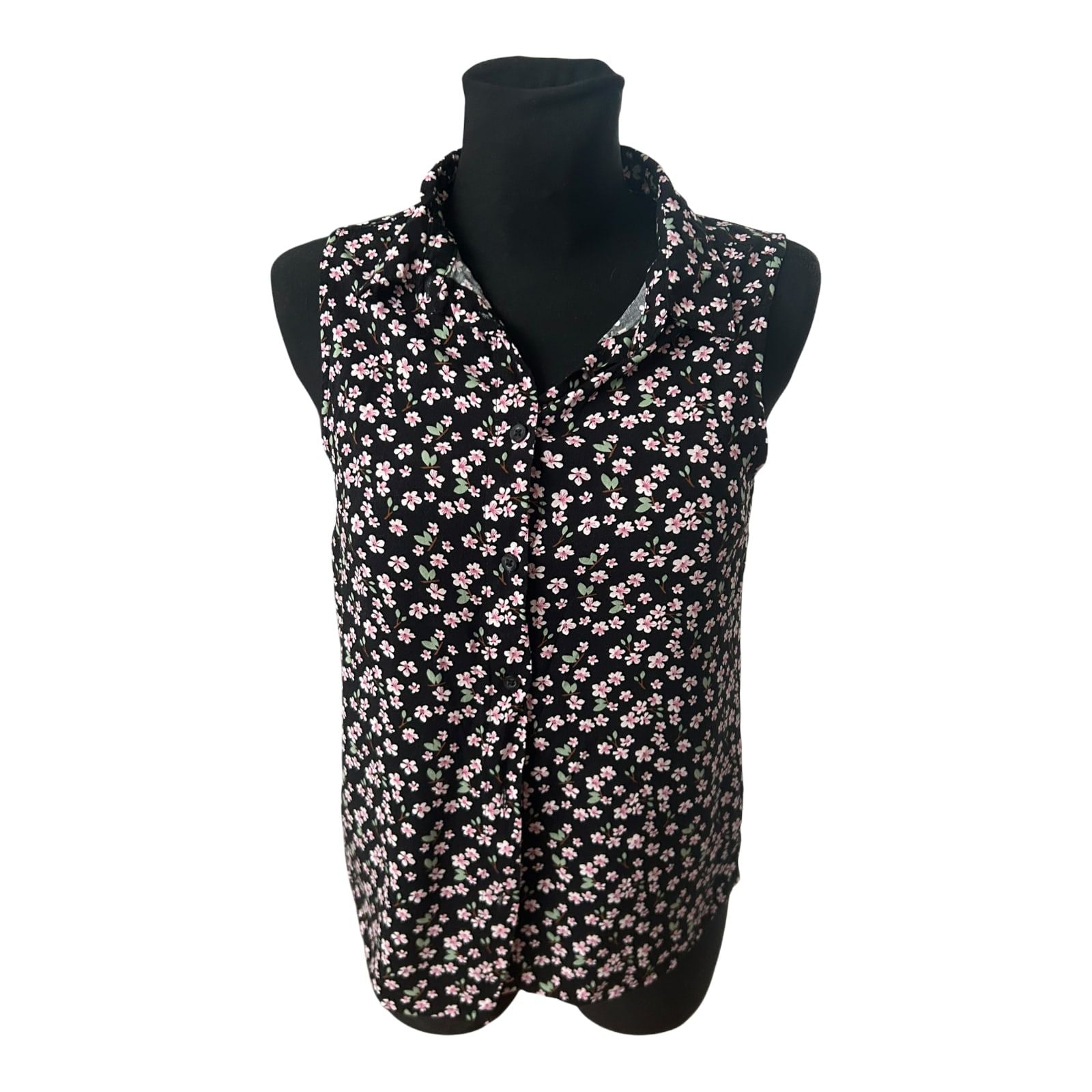Tessentials Damen Bluse ärmellos Gr M Schwarz Blumen Viskose Sommer Casual