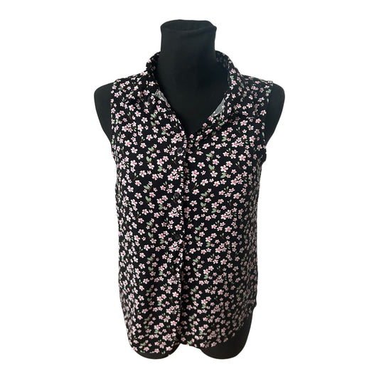 Tessentials Damen Bluse ärmellos Gr M Schwarz Blumen Viskose Sommer Casual