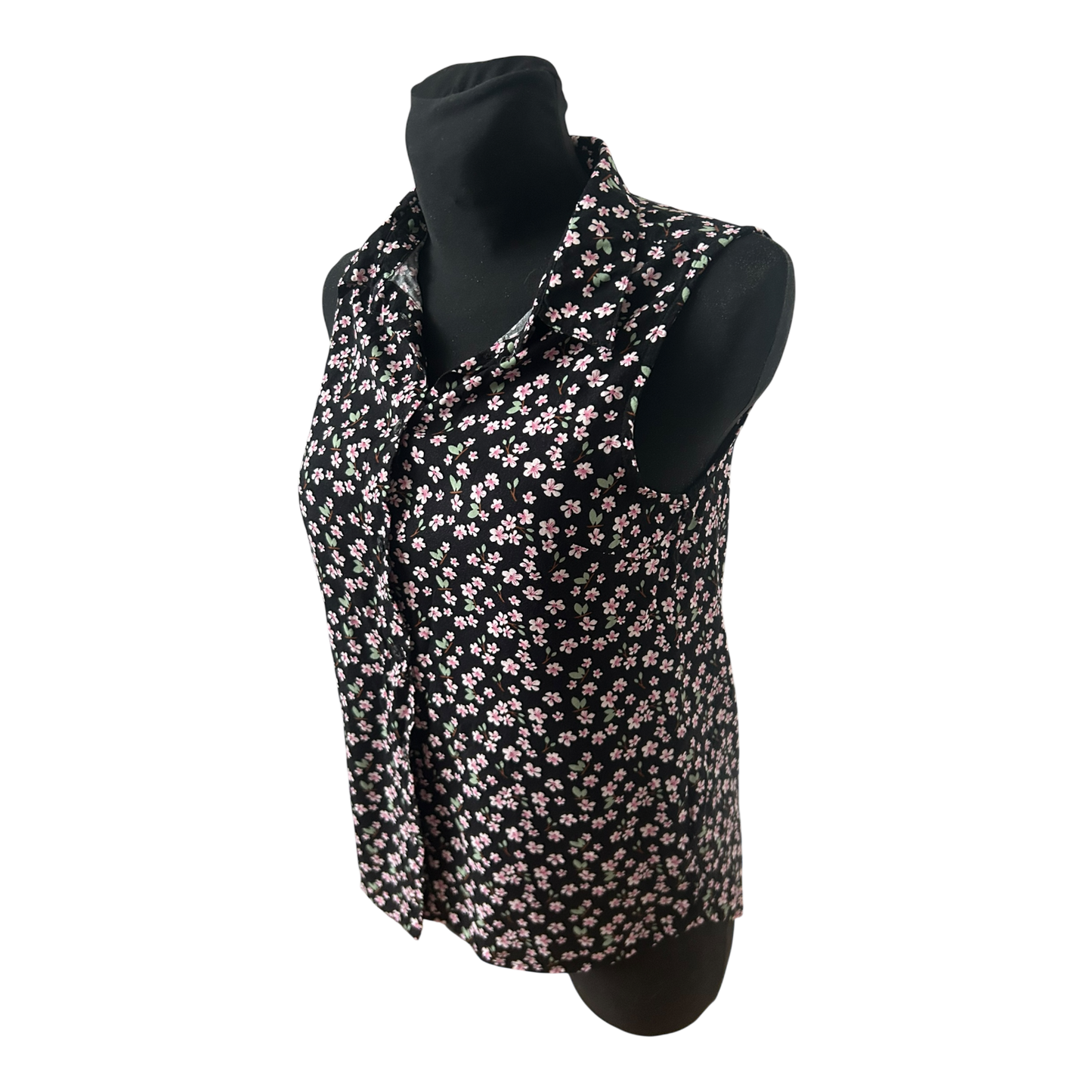 Tessentials Damen Bluse ärmellos Gr M Schwarz Blumen Viskose Sommer Casual