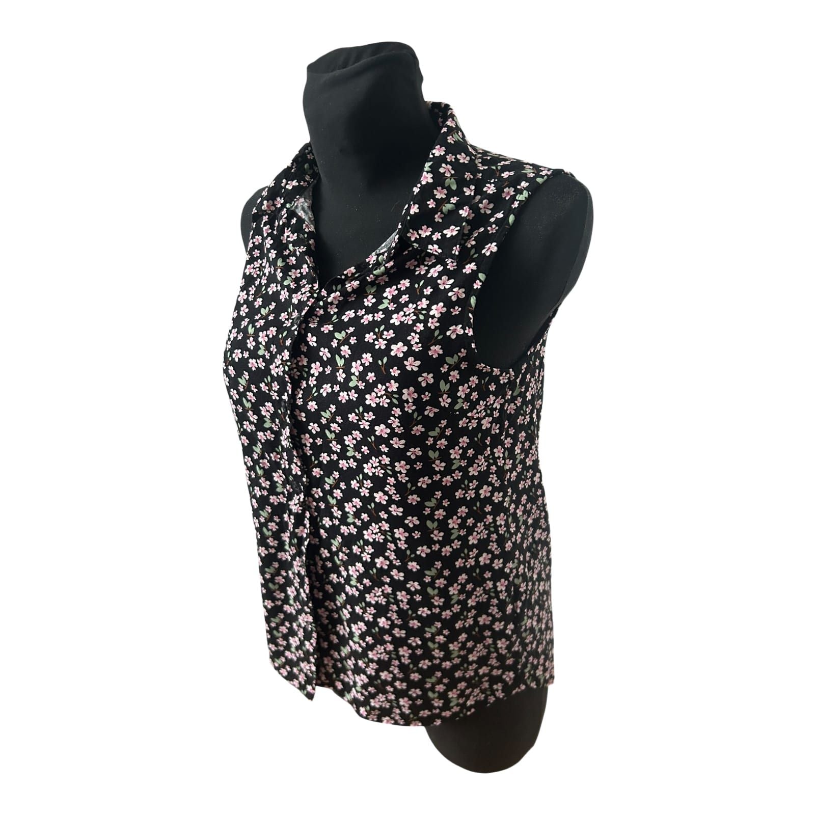 Tessentials Damen Bluse ärmellos Gr M Schwarz Blumen Viskose Sommer Casual
