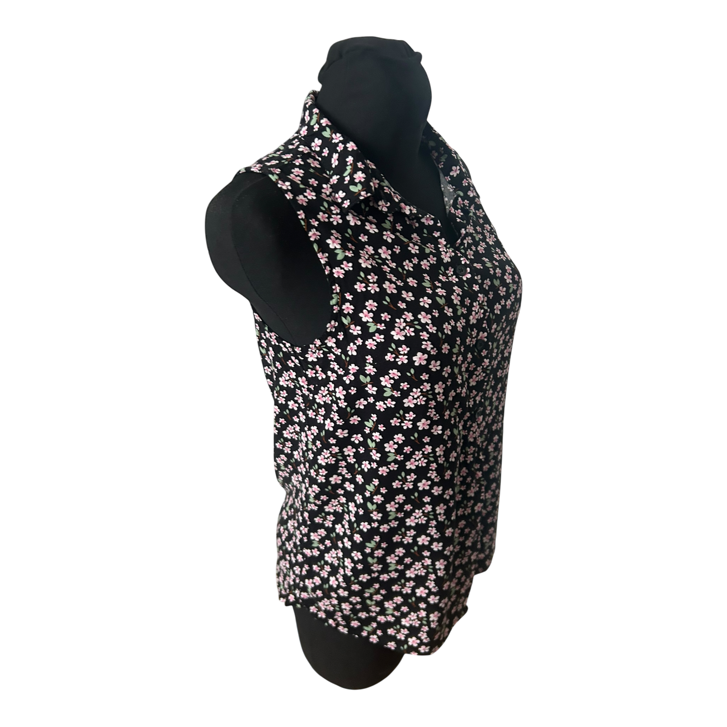 Tessentials Damen Bluse ärmellos Gr M Schwarz Blumen Viskose Sommer Casual
