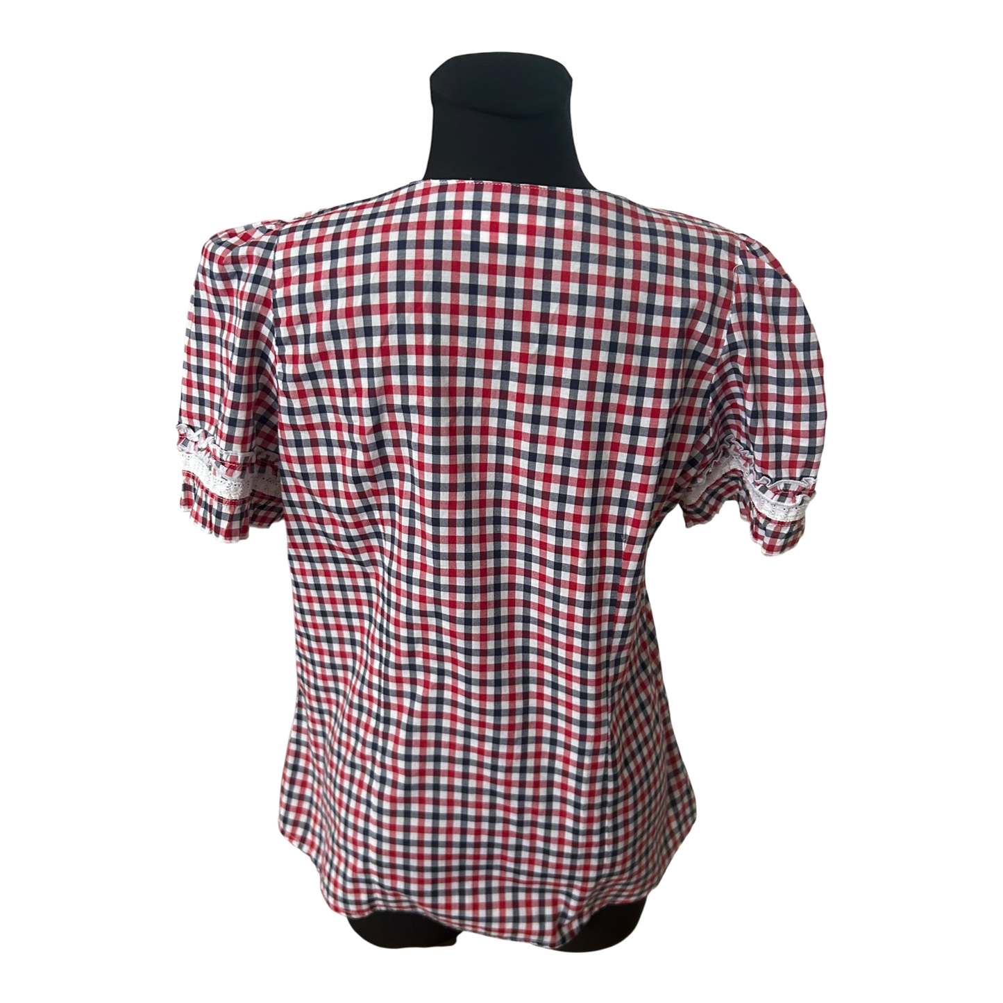 Laura T Trachtenbluse Damen Gr L Rot Weiss Blau Kariert Kurzarm Baumwollmix