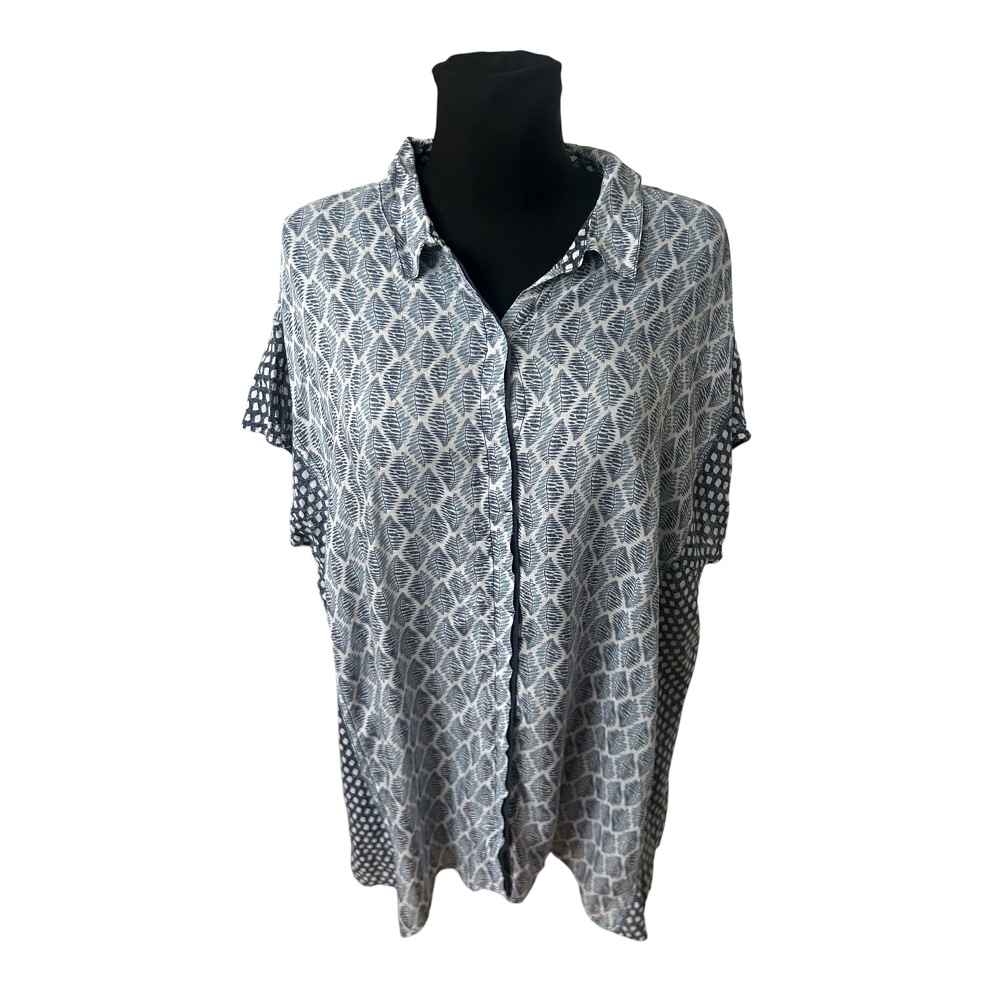 Cecil Damen Tunika Bluse XXL Blau Weiß Muster Kurzarm Sommer Lässig